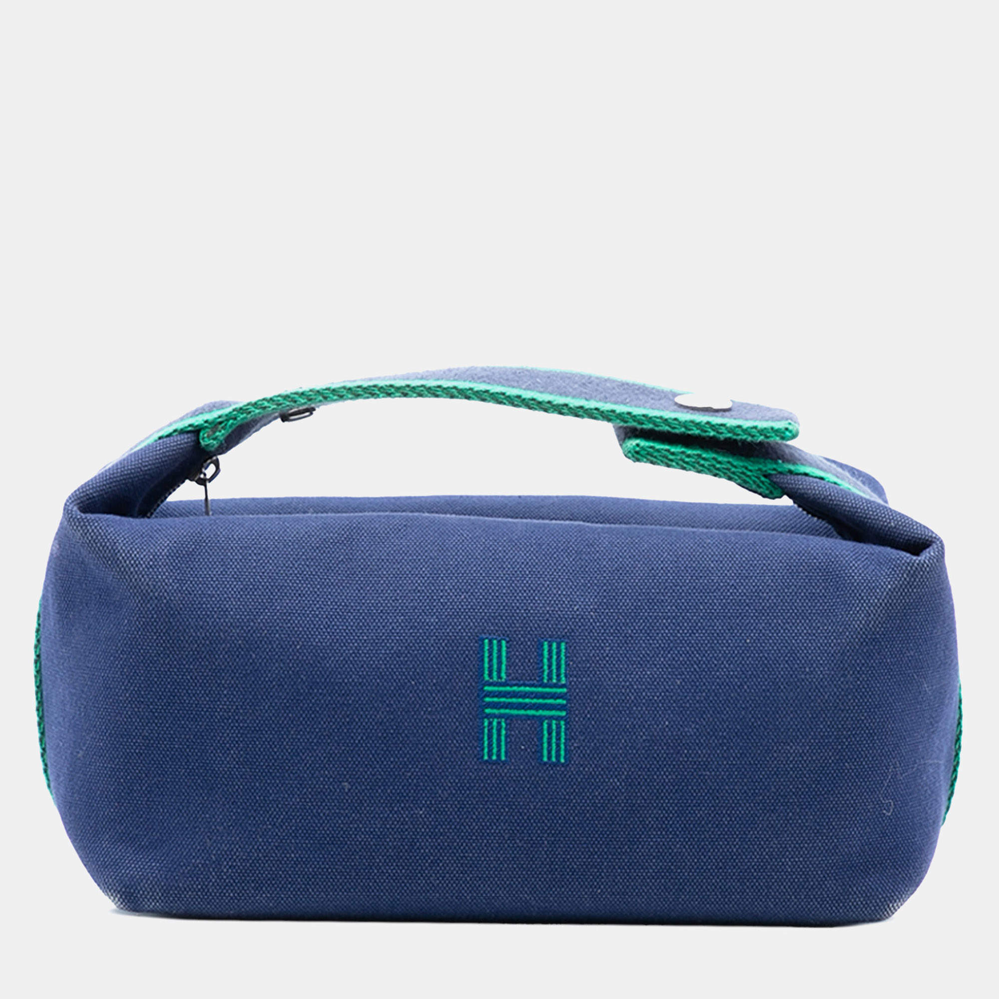 Pre Owned Hermes Blue Green Small Toile Bride A Brac Case