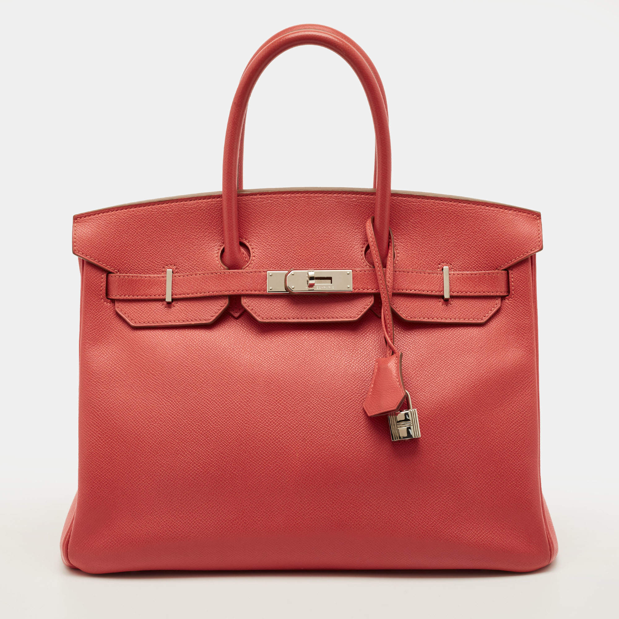 مملوكة مسبقًا Hermes Birkin 35 Palladium Finish Rose Jaipur Epsom Leather Tote