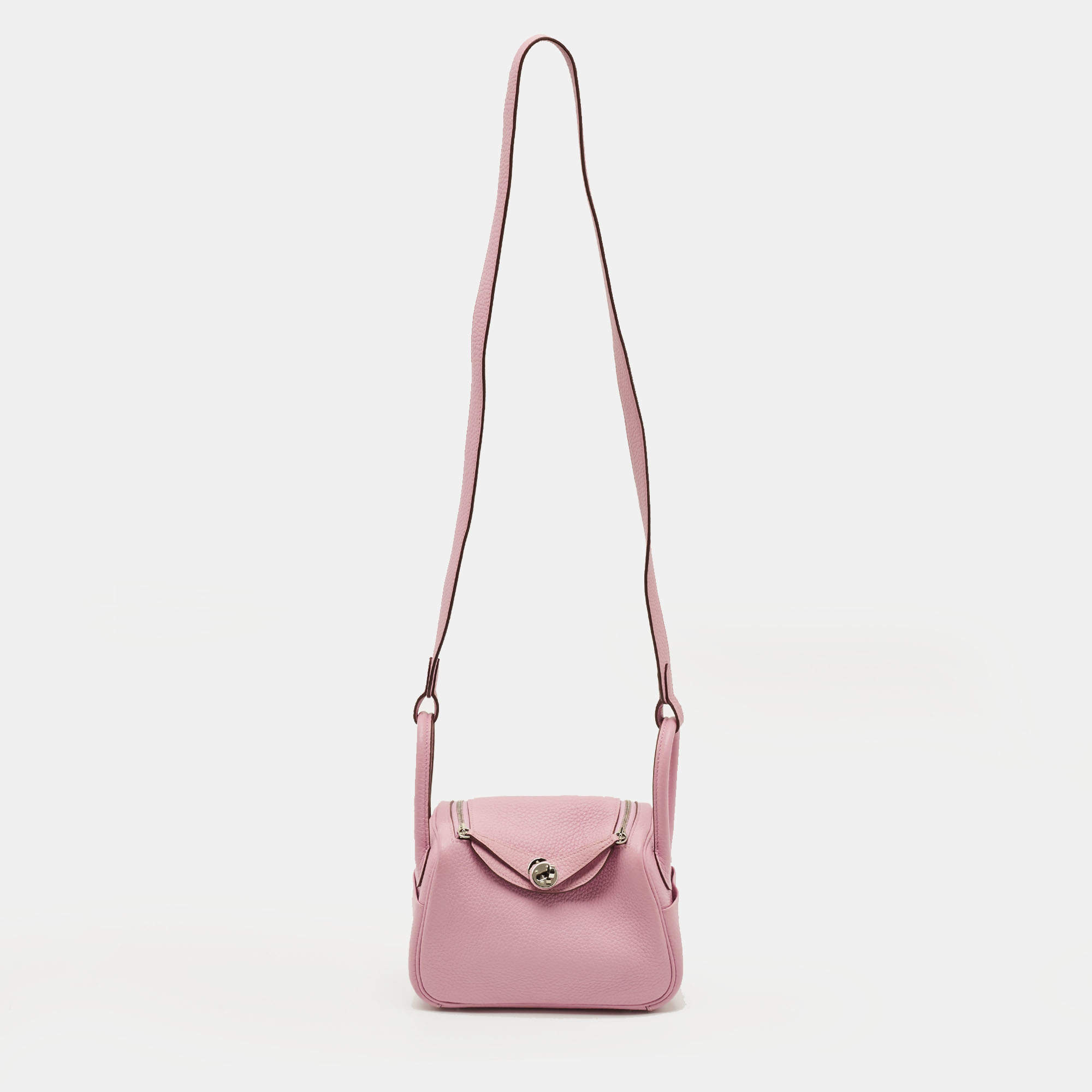 Pre Owned Hermès Lindy Mini Palladium Finish Mauve Sylvestre Taurillon Clemence Leather Shoulder Bag