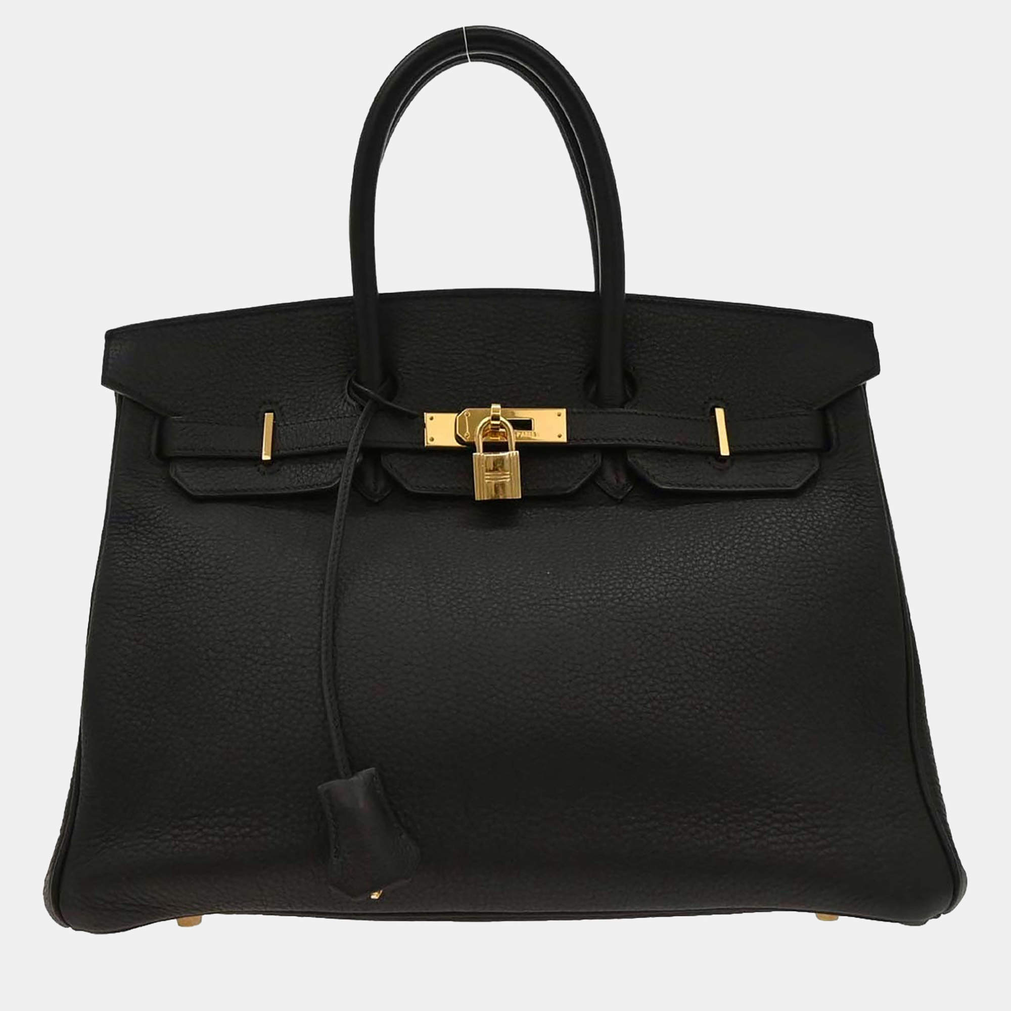 مملوكة مسبقًا Hermes Black Taurillon Clemence Birkin 35 Handbag