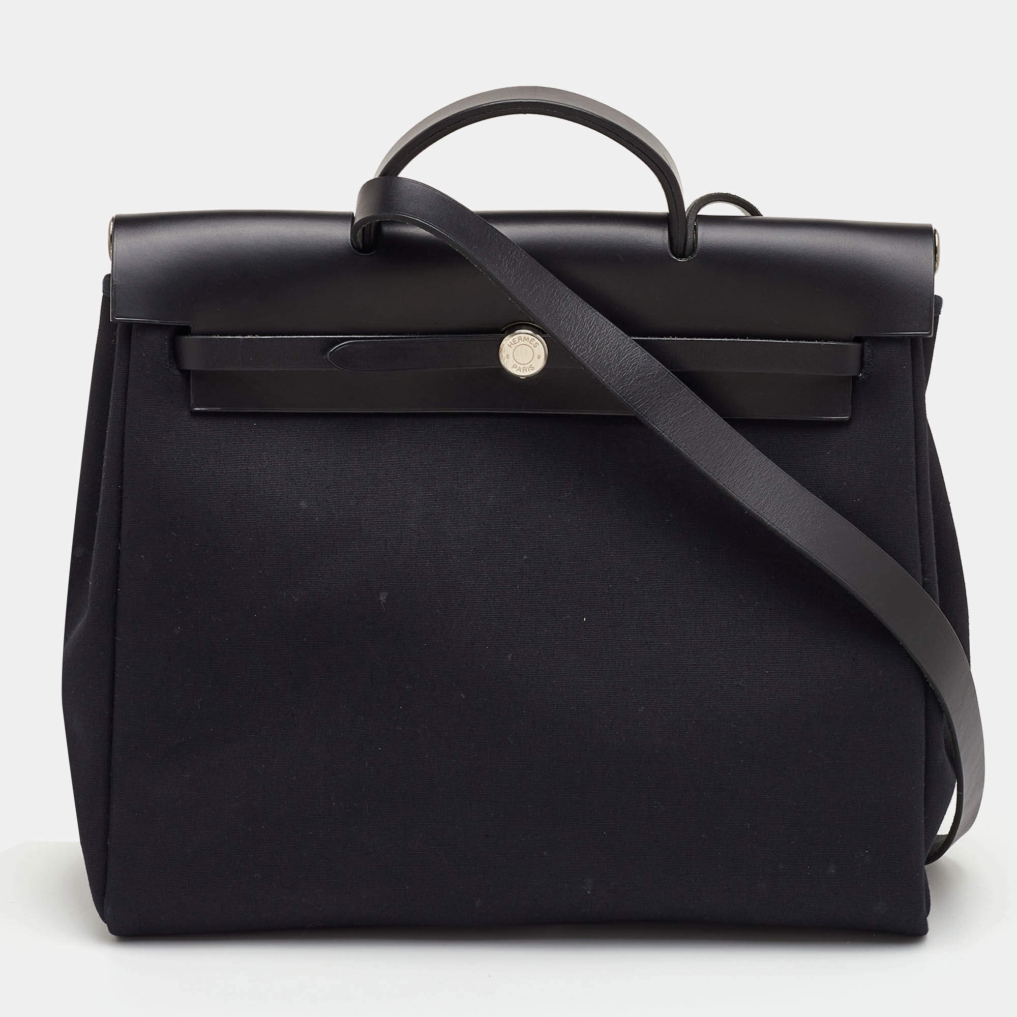 مملوكة مسبقًا Hermes Herbag 39 Black Toile Canvas and Vache Hunter Top Handle Bag