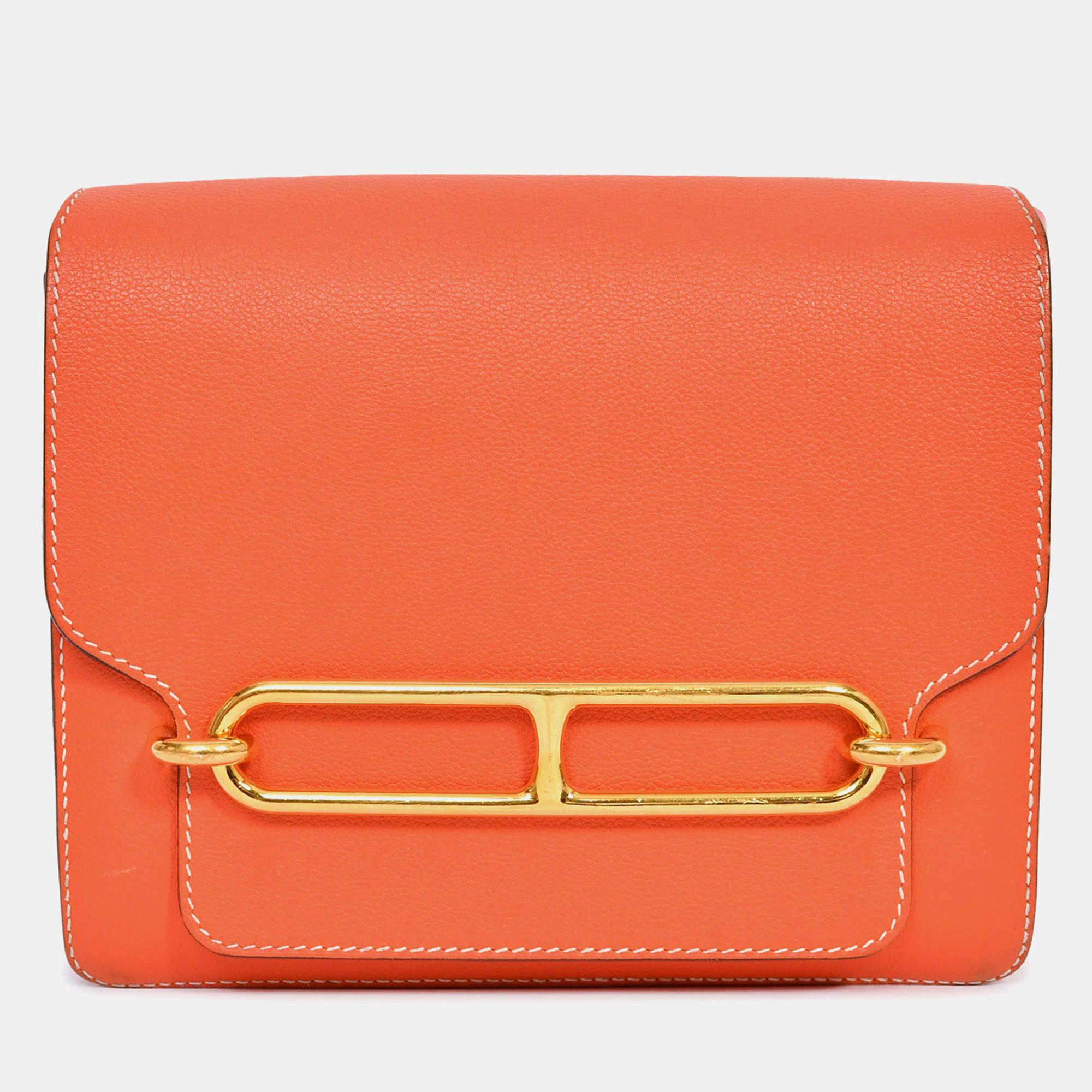 Pre Owned Hermes Orange Evercolour Leather Sac Roulis 23 Crossbody