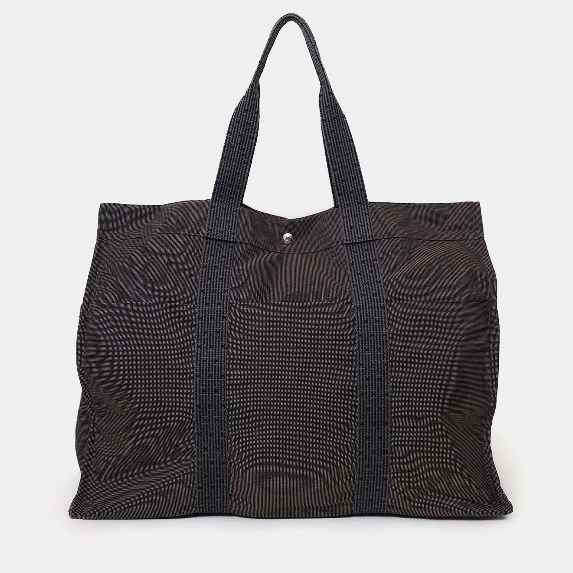 Pre Owned Hermes Vintage Grey Canvas Toile Herline TGM Travel Bag