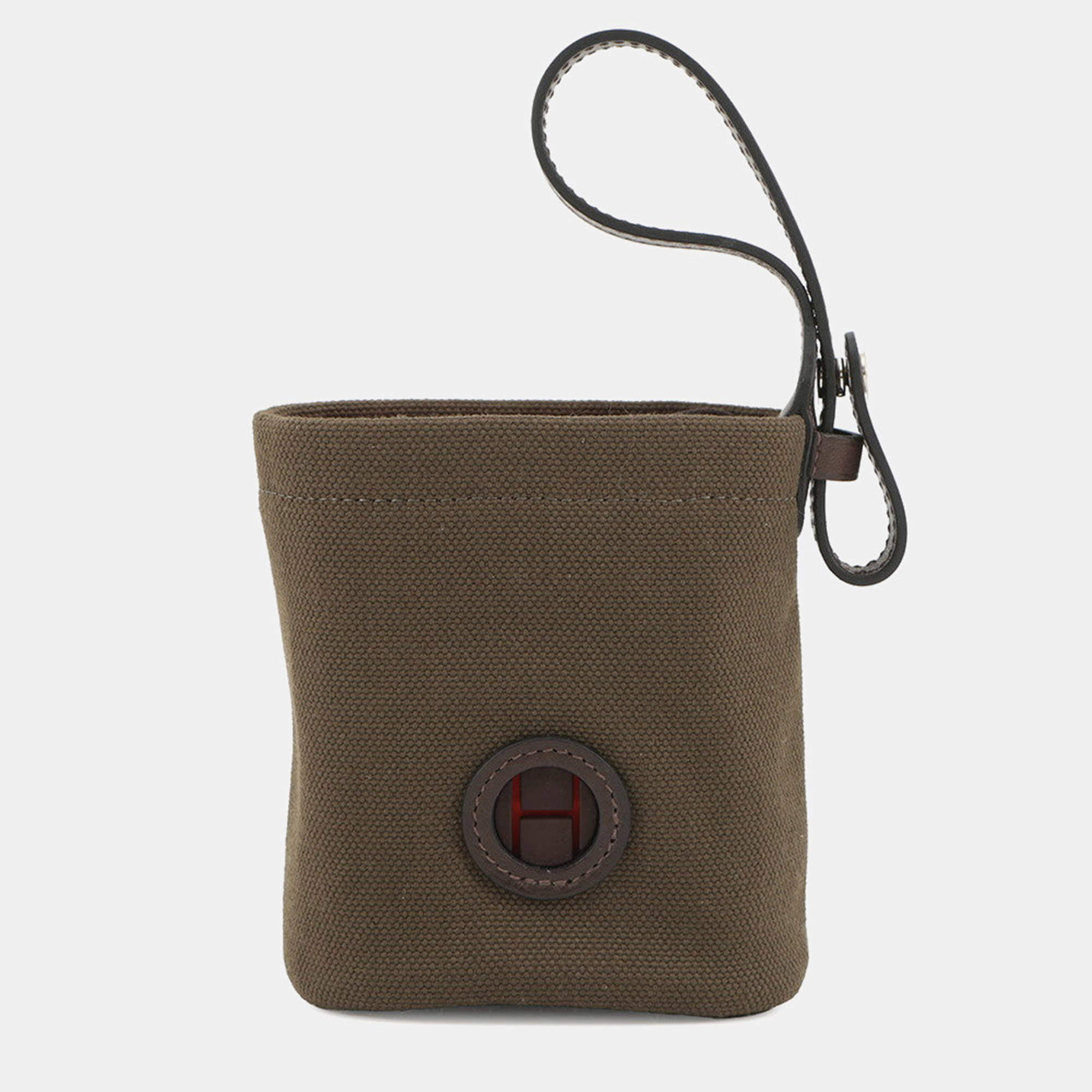 مملوكة مسبقًا Hermes Dog Treats Pouch On The Go Khaki/ Feu Coating Canvas