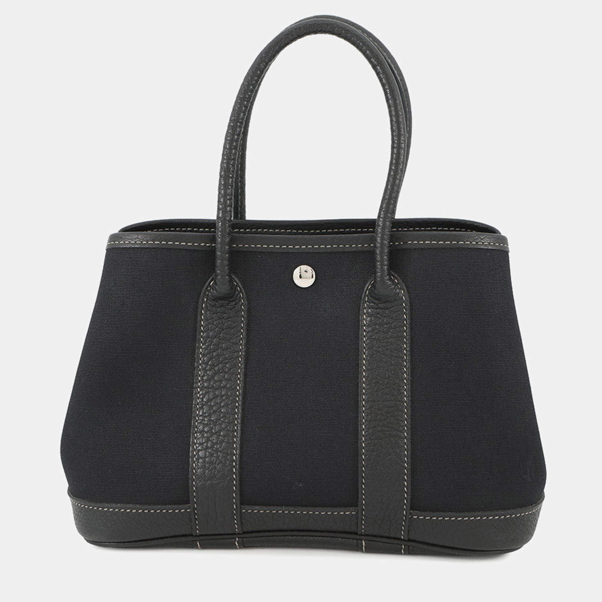 Pre Owned Hermes Garden Party Black Toile Officier Negonda Leather Size Ttpm