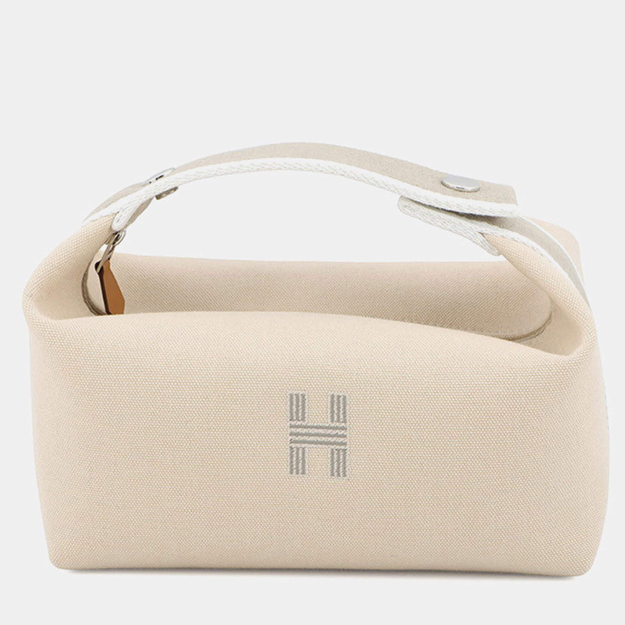 Pre Owned حقيبة هيرمس بريد قماش لون أسود وبيج مقاس بي ام