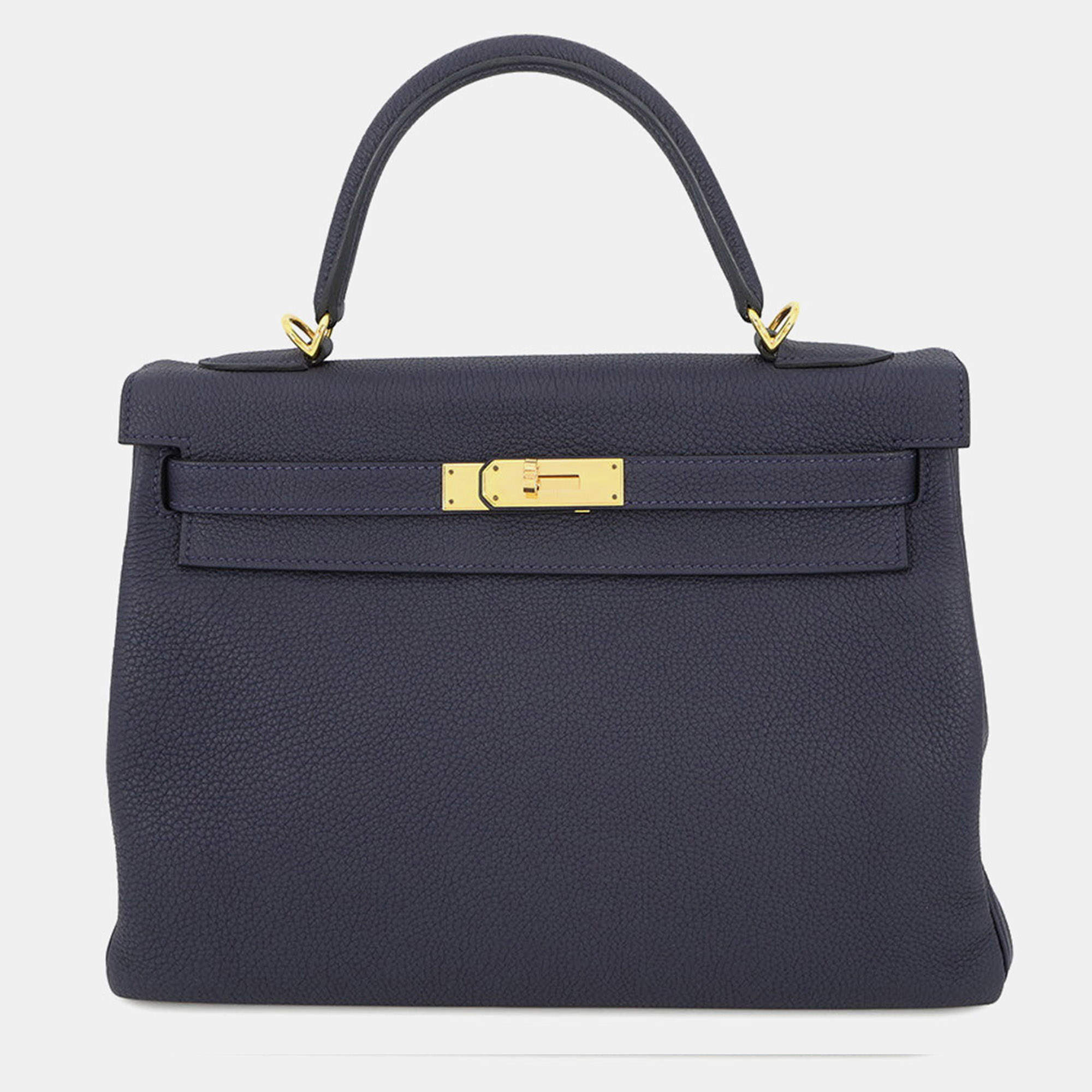 مملوكة مسبقًا Hermes Kelly Retourne Blue Nuit Togo Leather Size 32