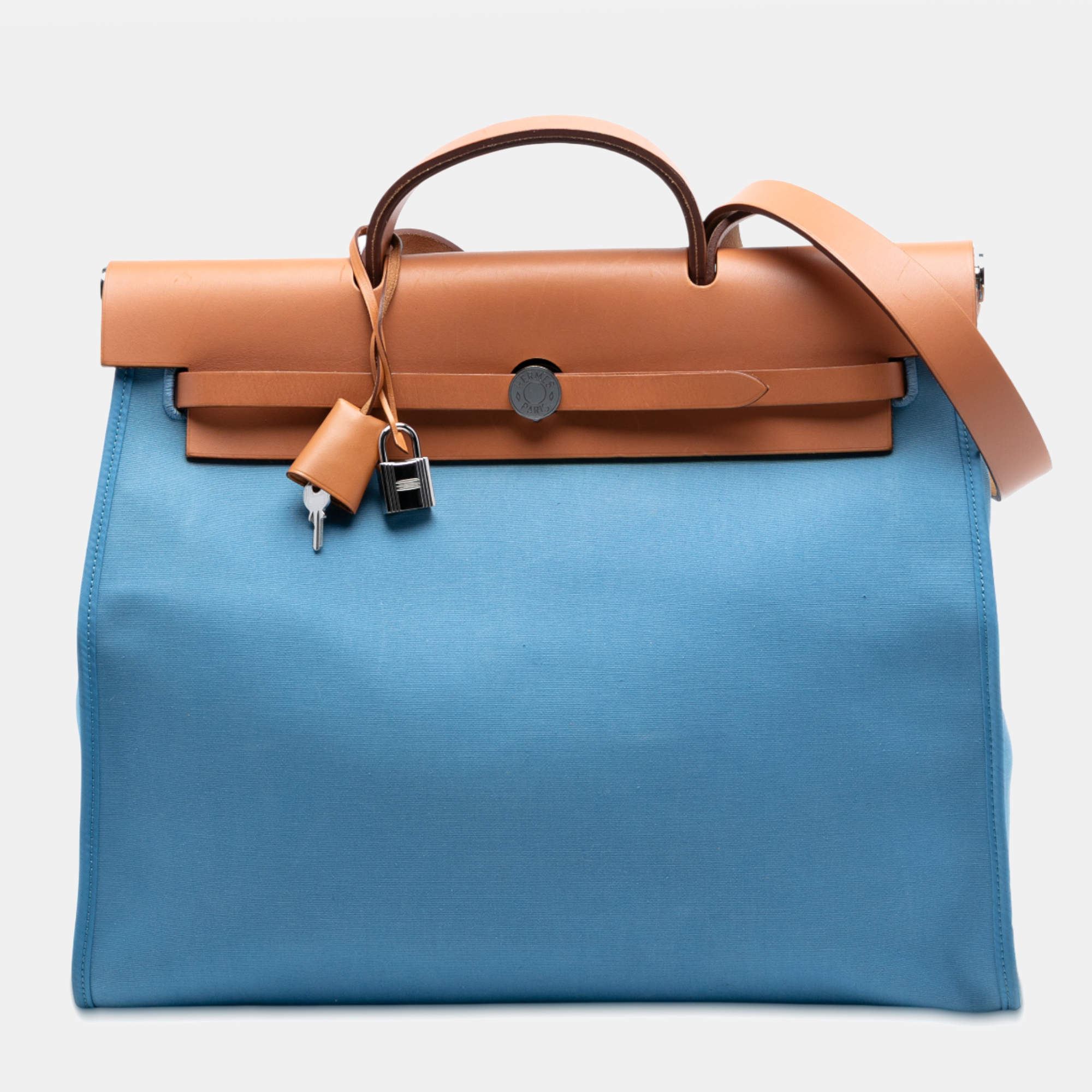 Pre Owned Hermes Blue, Brown Toile Herbag Zip 39