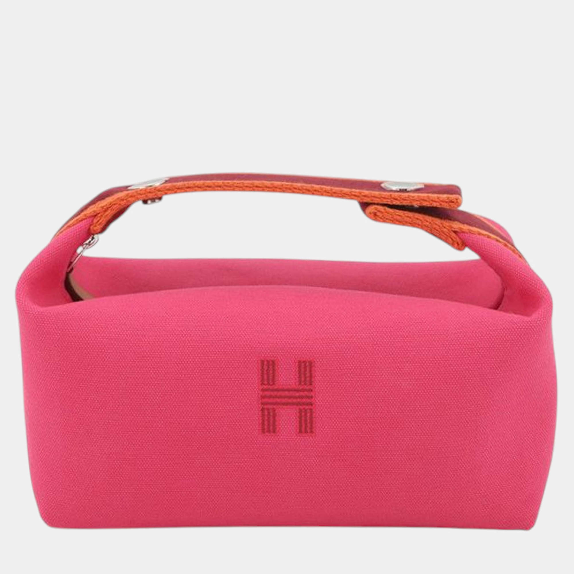 Pre Owned Hermes Pink Red Small Toile Bride A Brac Case