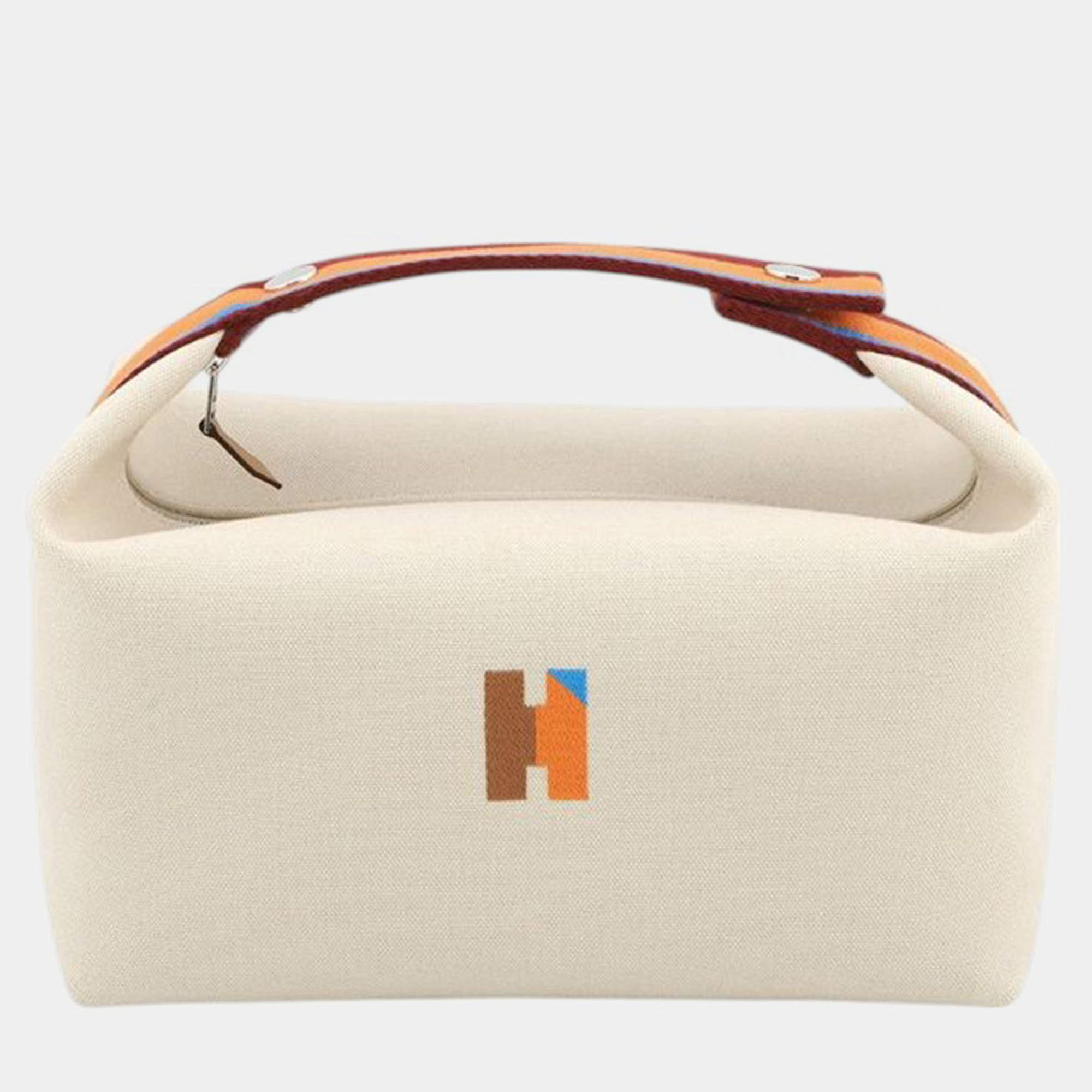 Pre Owned Hermes Beige Red Large Toile Bride A Brac H Pavillon Case