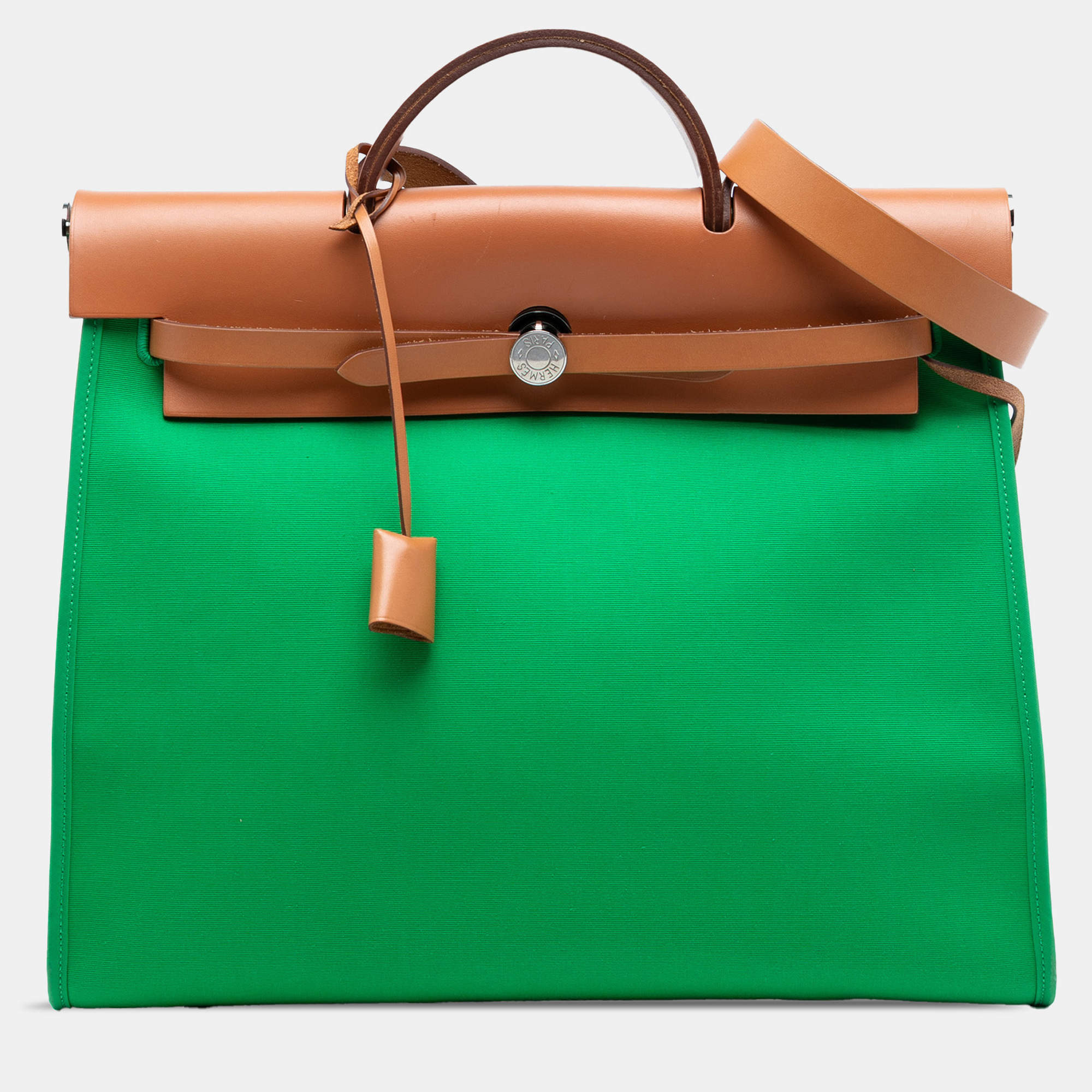 مملوكة مسبقًا Hermes Brown Green Toile Herbag Zip 31