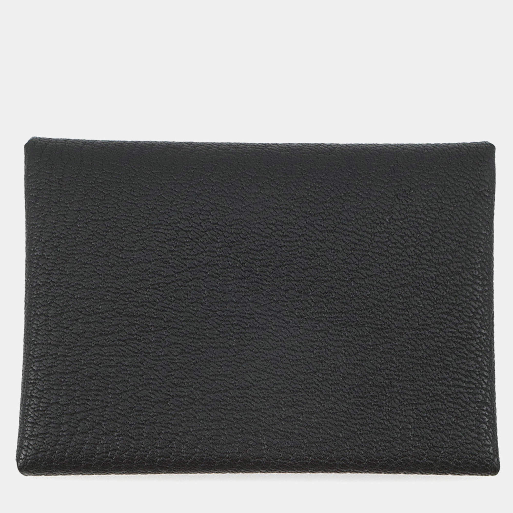 Pre Owned Hermes Calvi Duo Black Chevre Myzore Goatskin