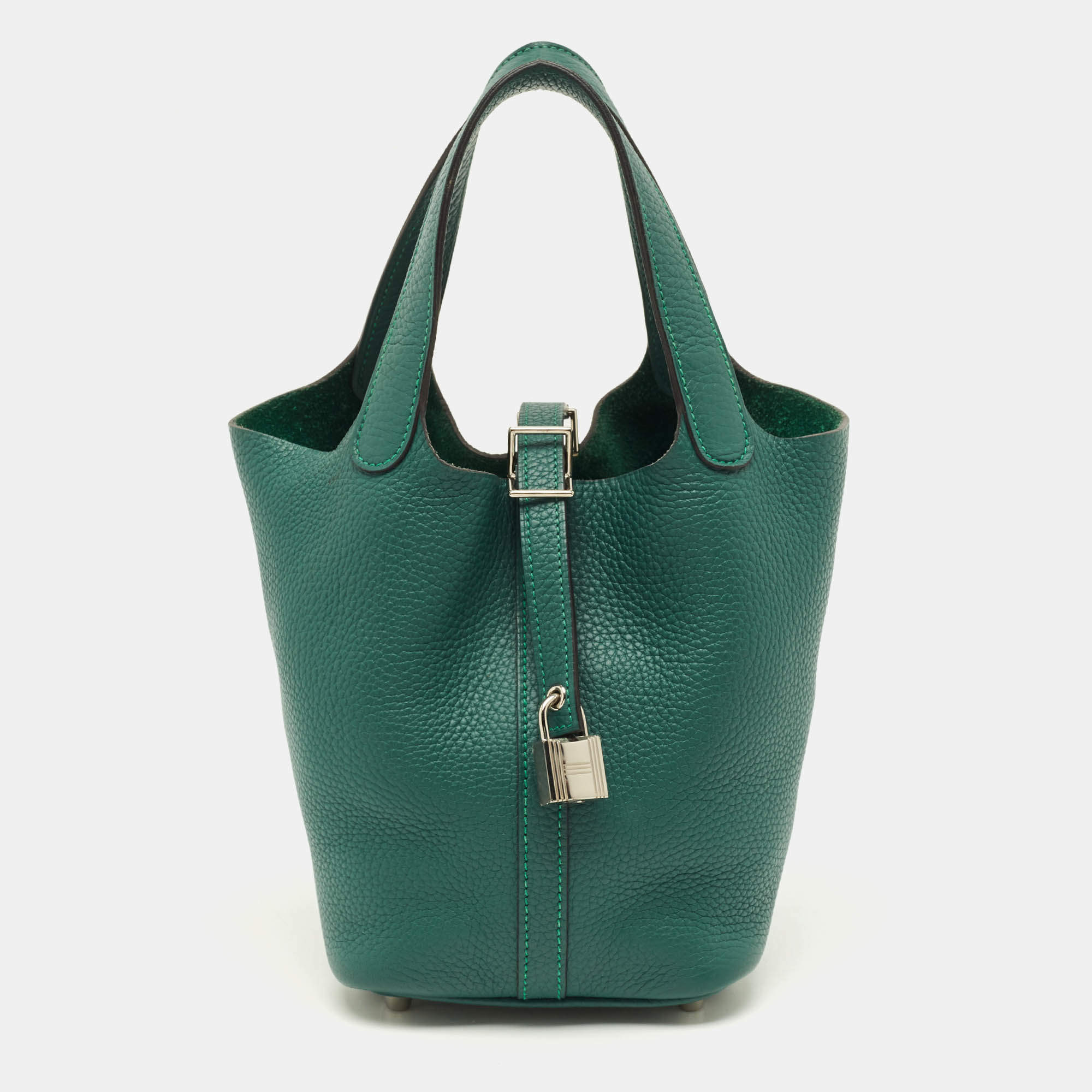 Pre Owned Hermes Picotin Lock 18 Vert Vertigo Taurillon Clemence Leather Tote