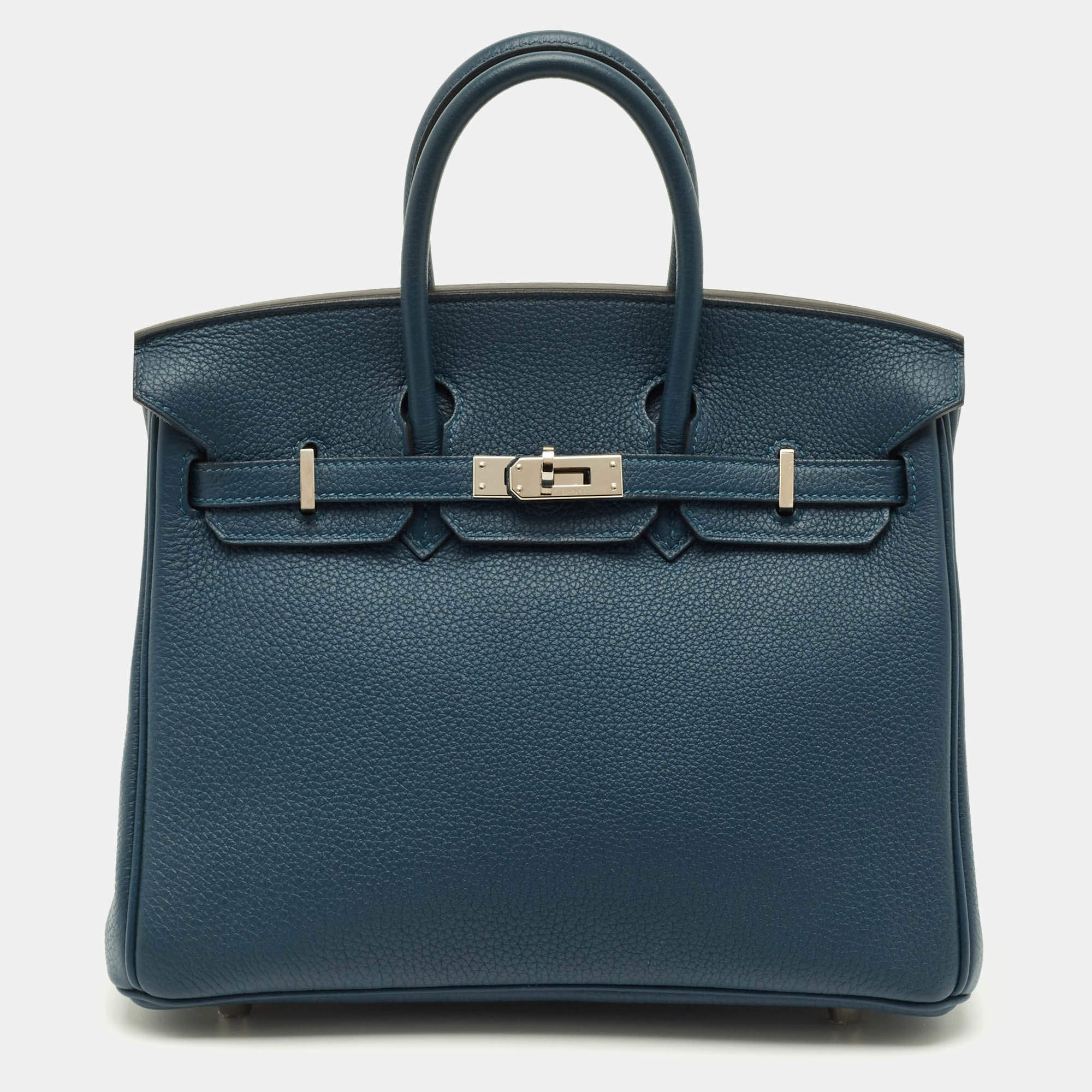 Pre Owned Hermes Birkin 25 Palladium Finish Colvert Togo Leather Tote