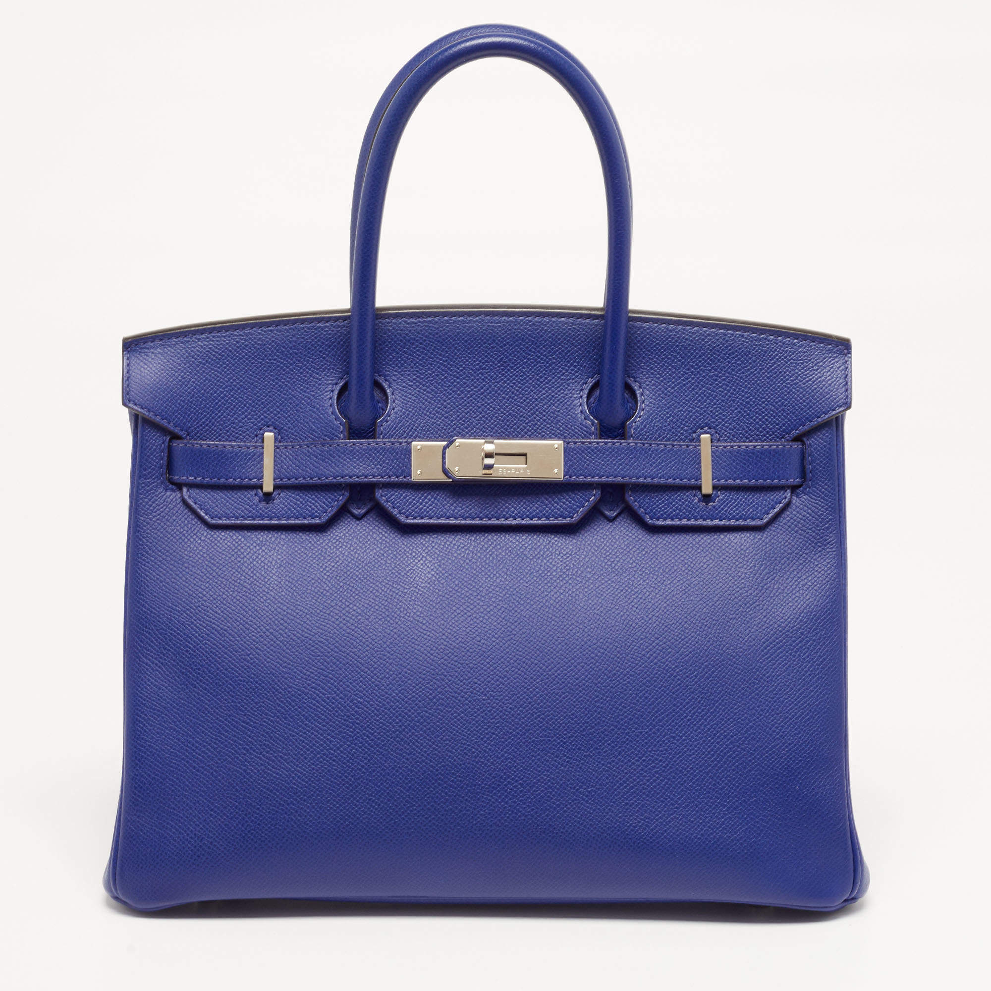 مملوكة مسبقًا Hermes Birkin 30 Palladium Finish Bleu Electrique Epsom Leather Tote
