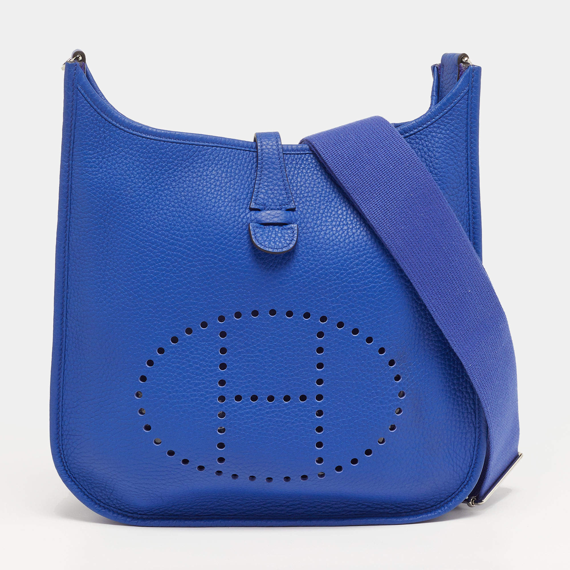 Pre Owned Hermes Evelyne III PM Bleu Electrique Taurillon Clemence Leather Shoulder Bag