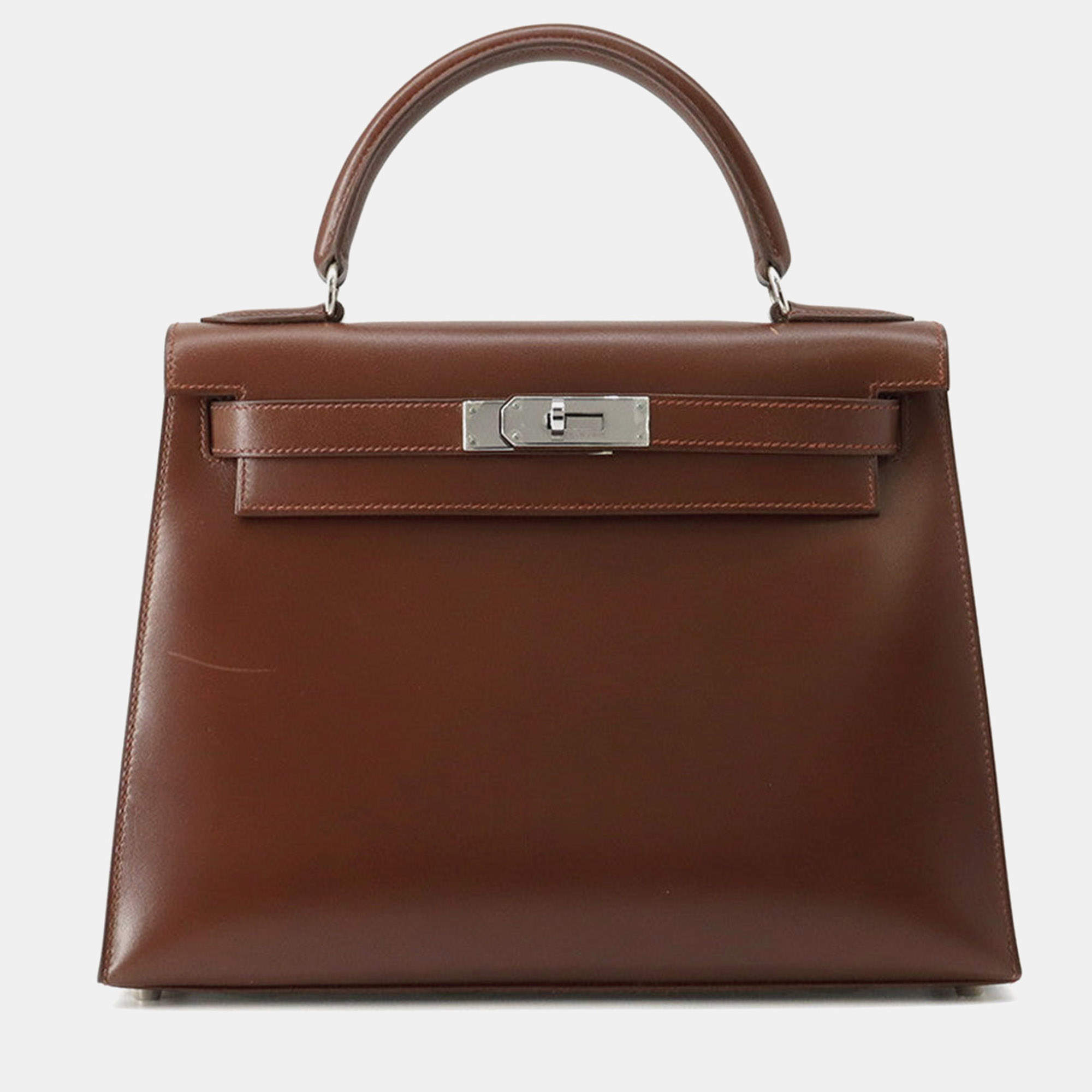 Pre Owned Hermes Kelly Sellier Noisette Box Calf Leather Size 28