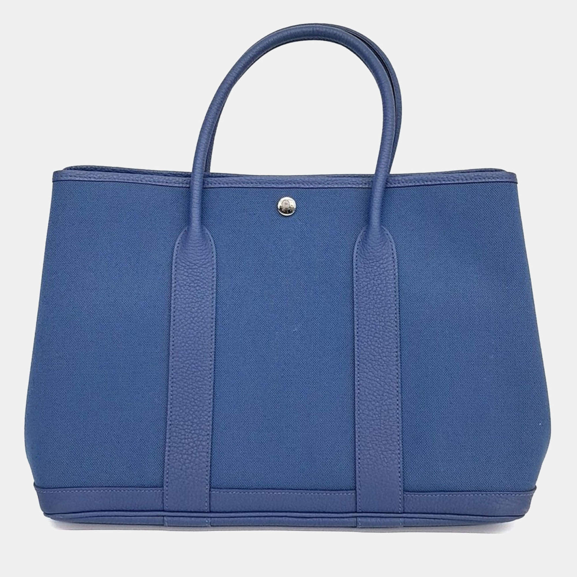 Pre Owned Hermes Blue Fabric Garden Party 36