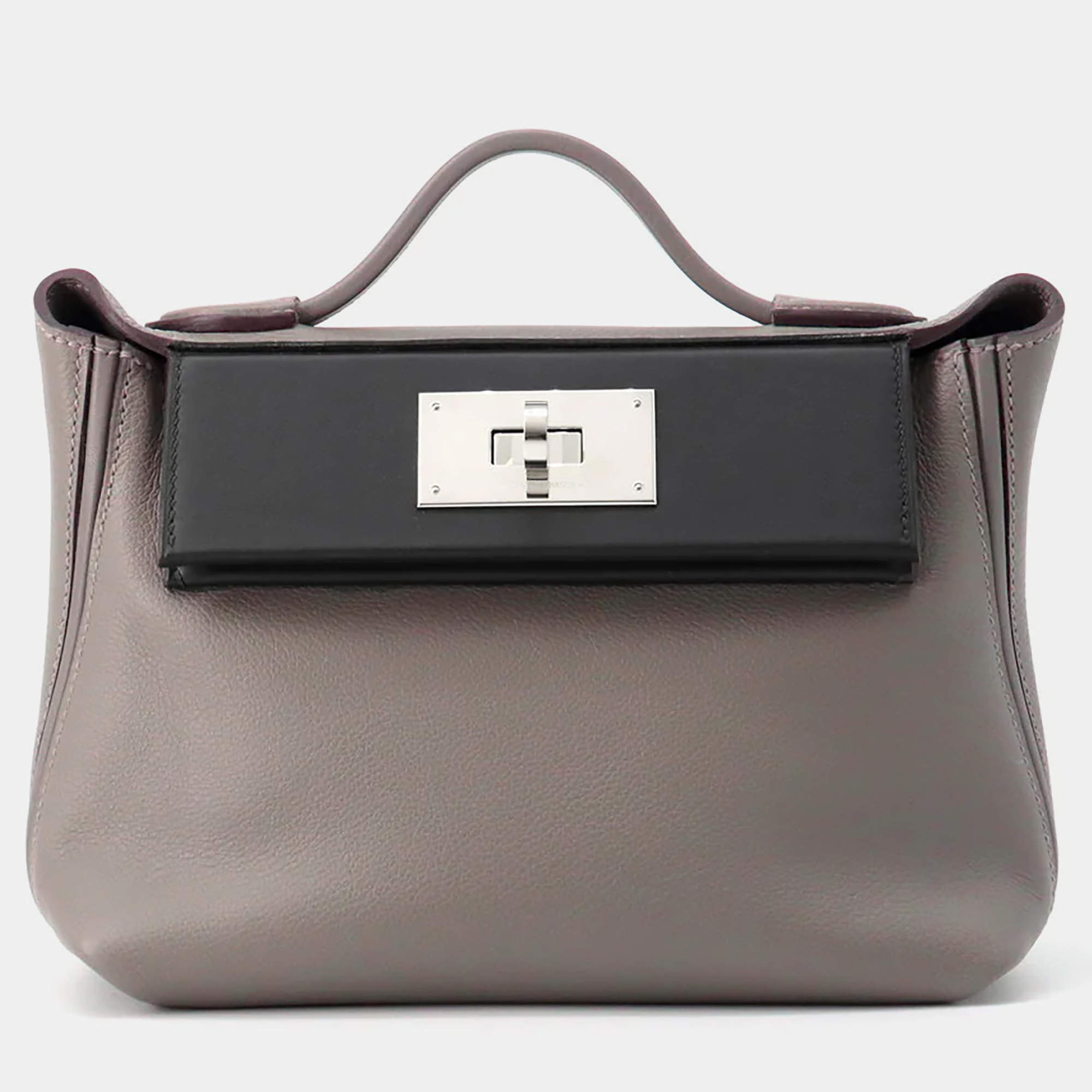 Pre Owned حقيبة هيرمس 24/24 فان كاترى جلد سويفت إيفركولور جري ميير/أسود حجم ميني