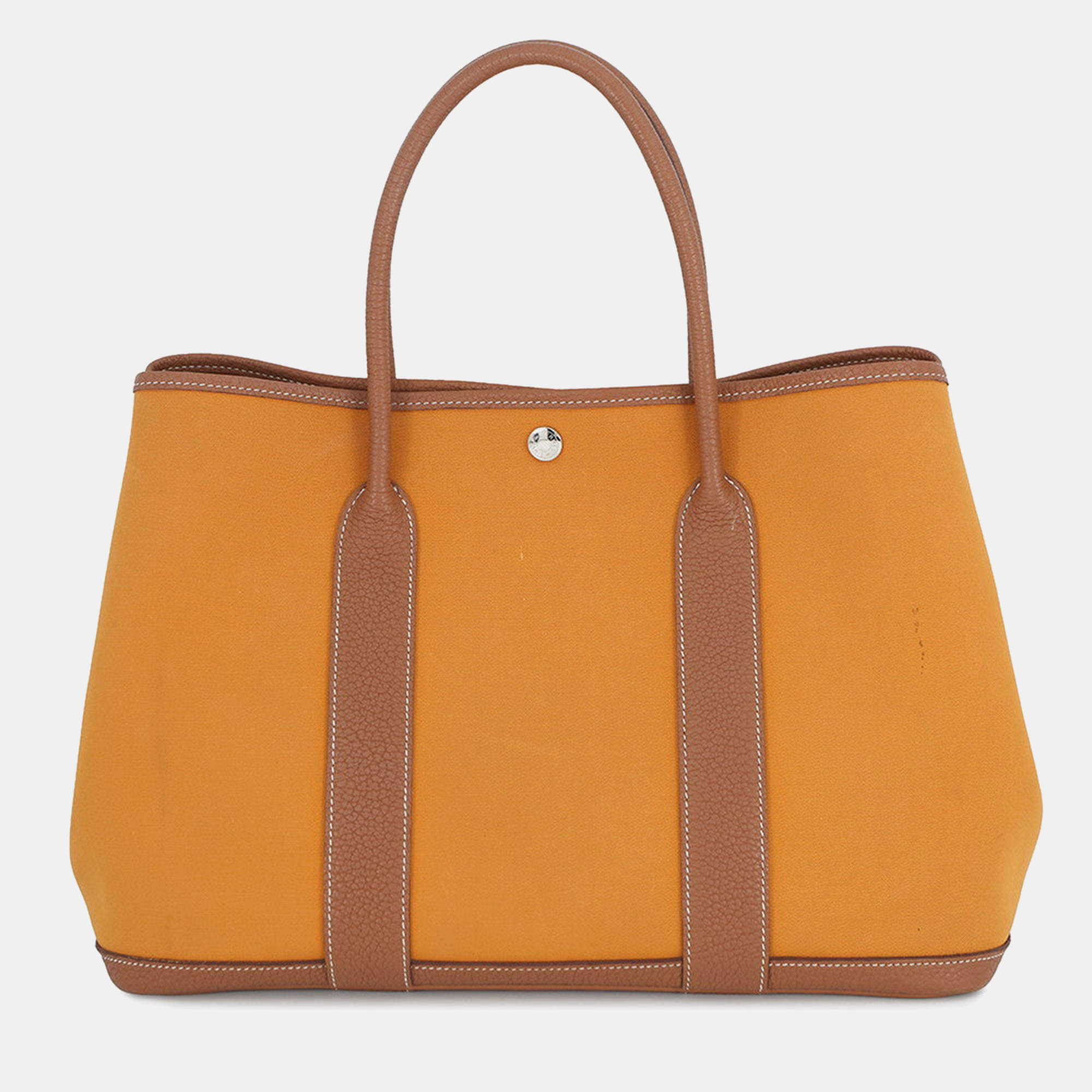 Pre Owned Hermes Garden Party Saffron/Gold Toile Officier Negonda Leather Size Pm