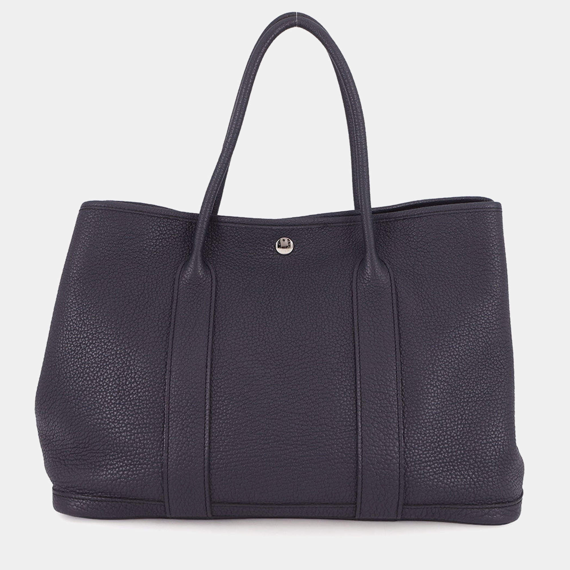 Pre Owned Hermes Garden Party Blue Nuit Negonda Leather Size Pm