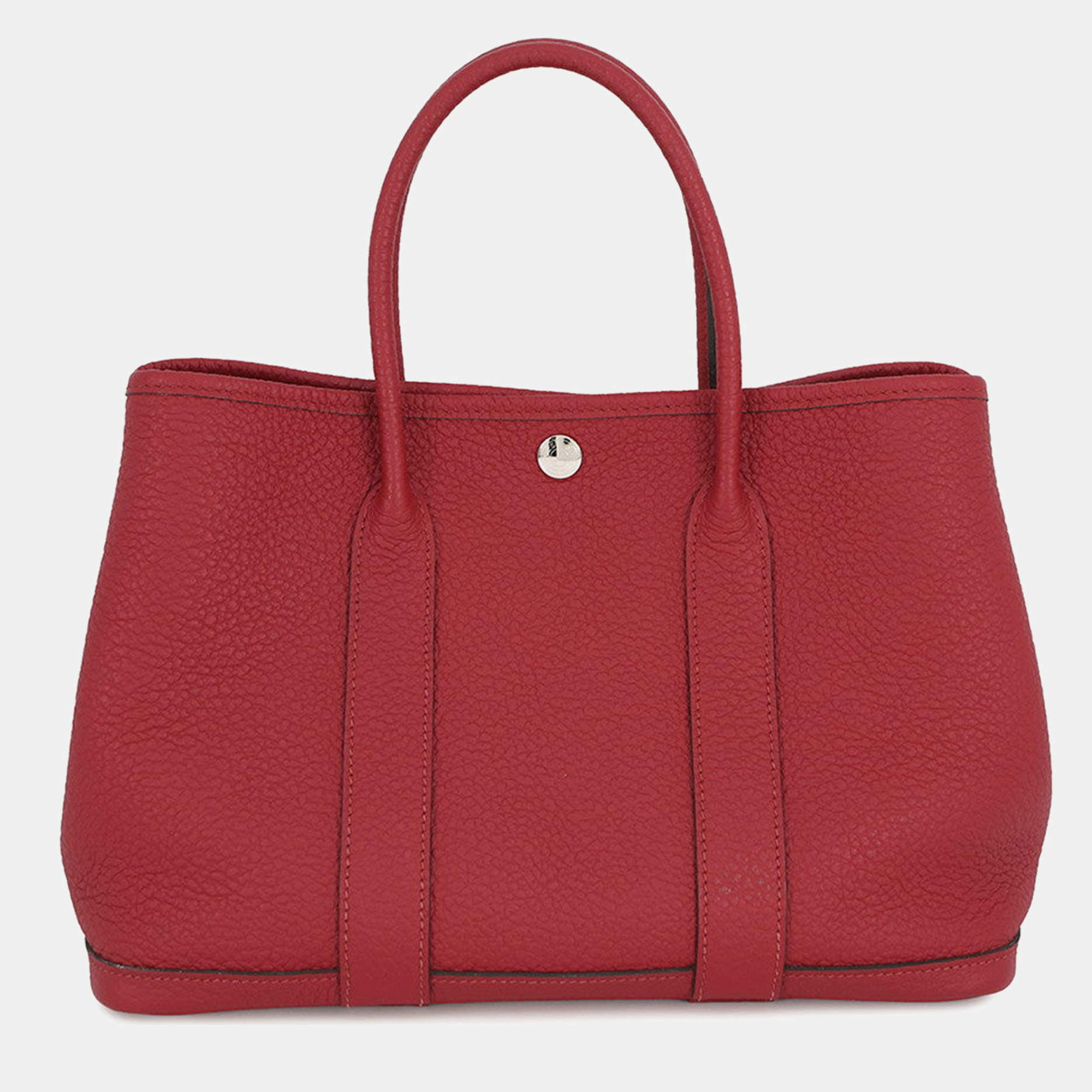 Pre Owned Hermes Garden Party TPM Ruby Négonda Calfskin Leather Tote Bag