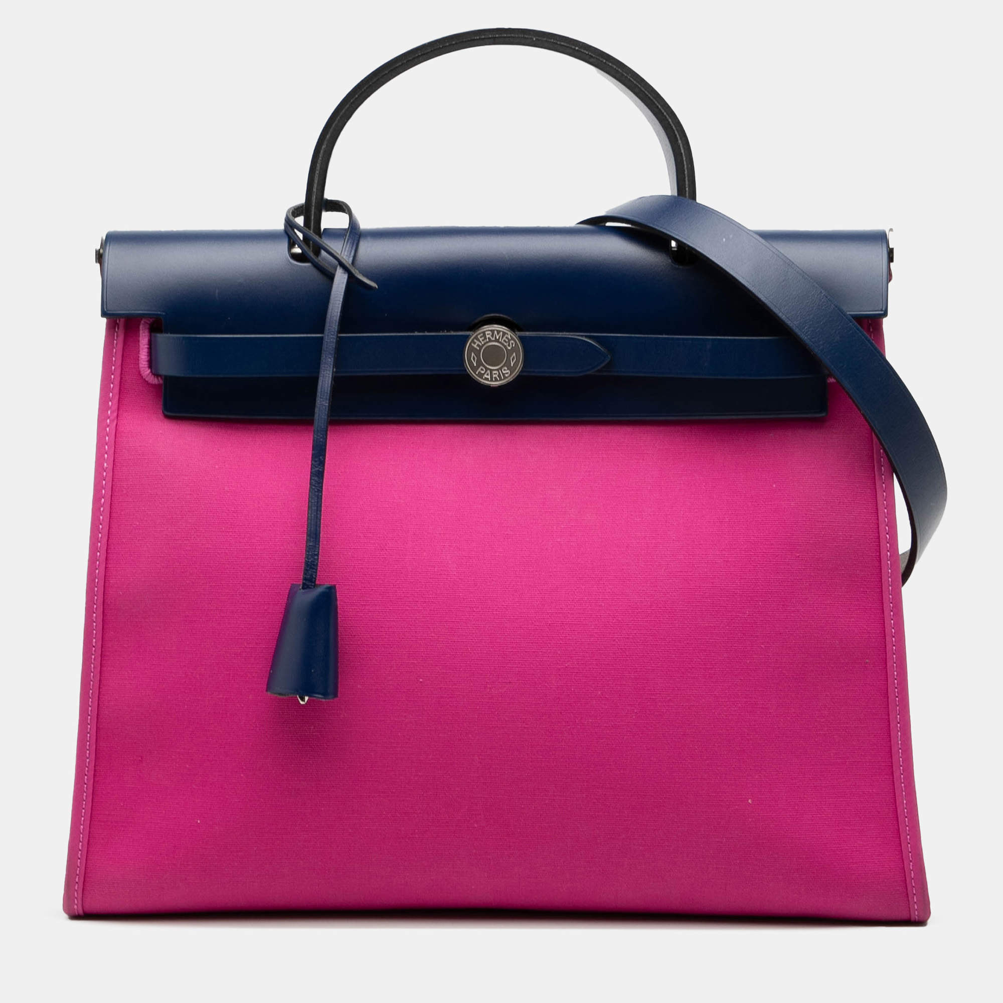 Pre Owned Hermes Blue Pink Toile Herbag Zip 31