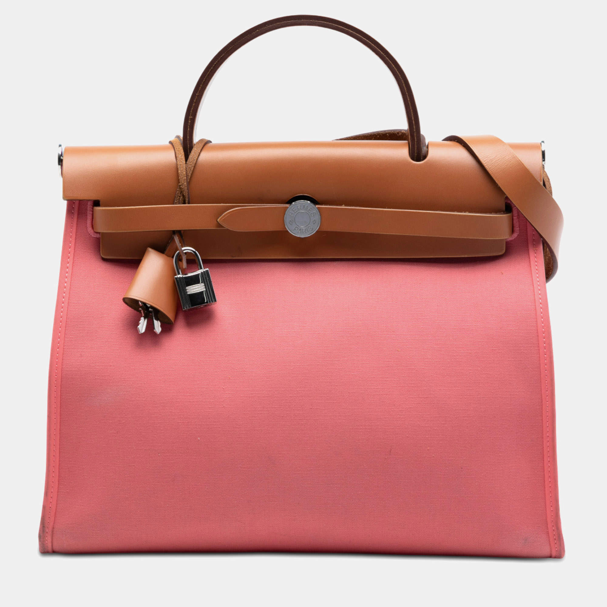مملوكة مسبقًا Hermes Brown, Pink Toile Herbag Zip 31