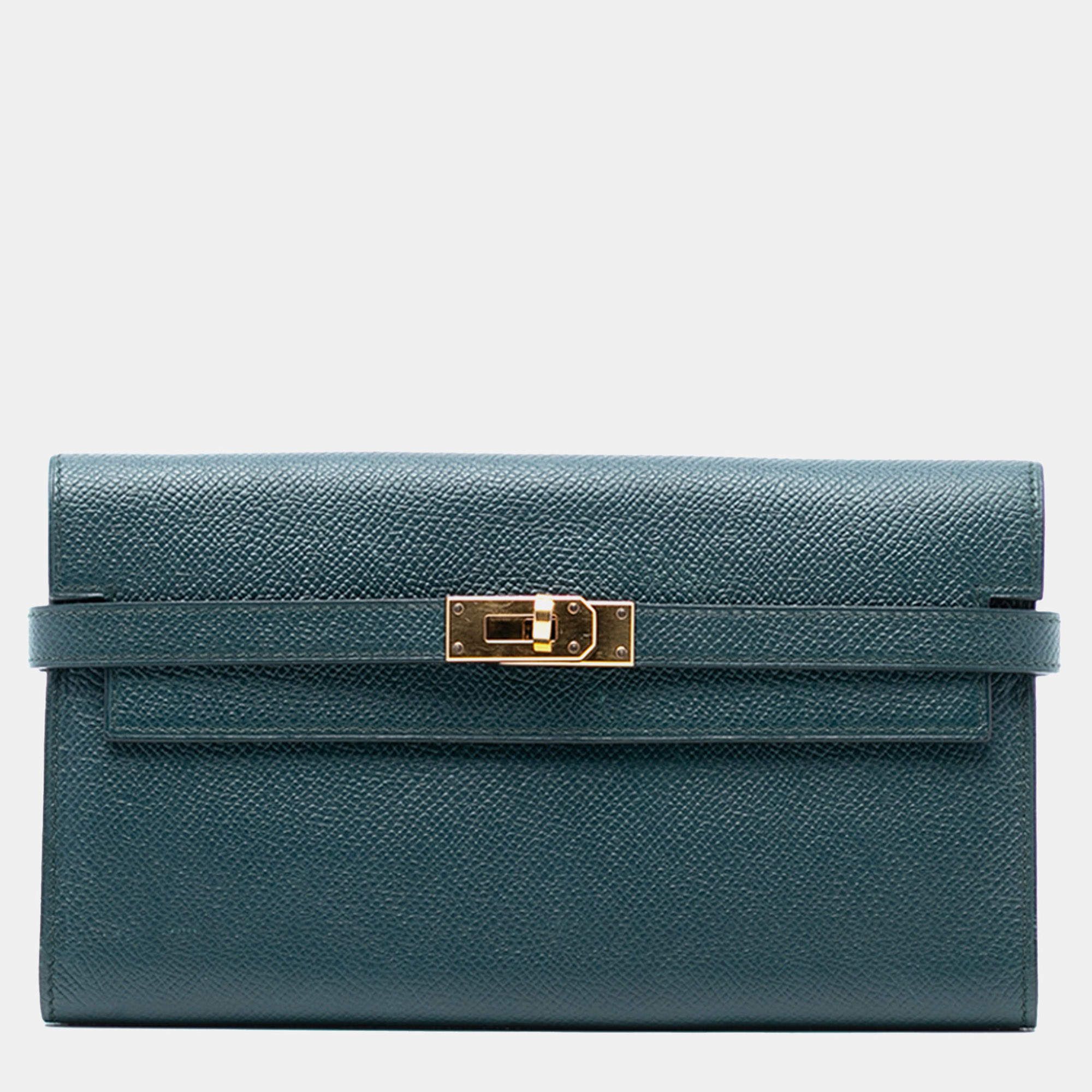 Pre Owned محفظة هيرمس كيلي لونغ جلد أبسوم أخضر