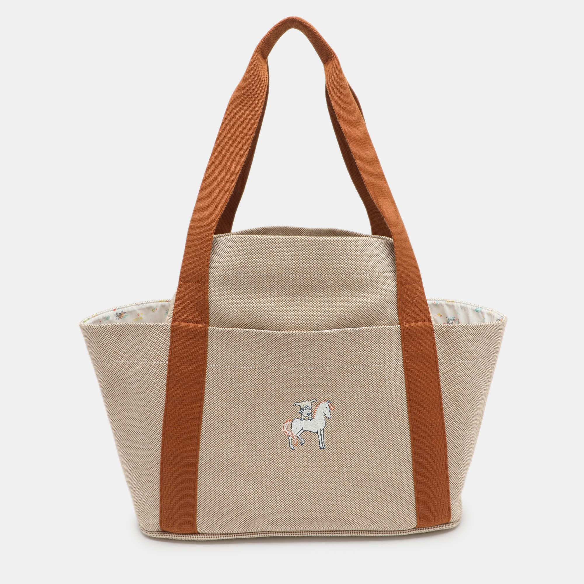 Pre Owned Hermes Cabriole Beige/Brown Canvas Nappy Tote Bag