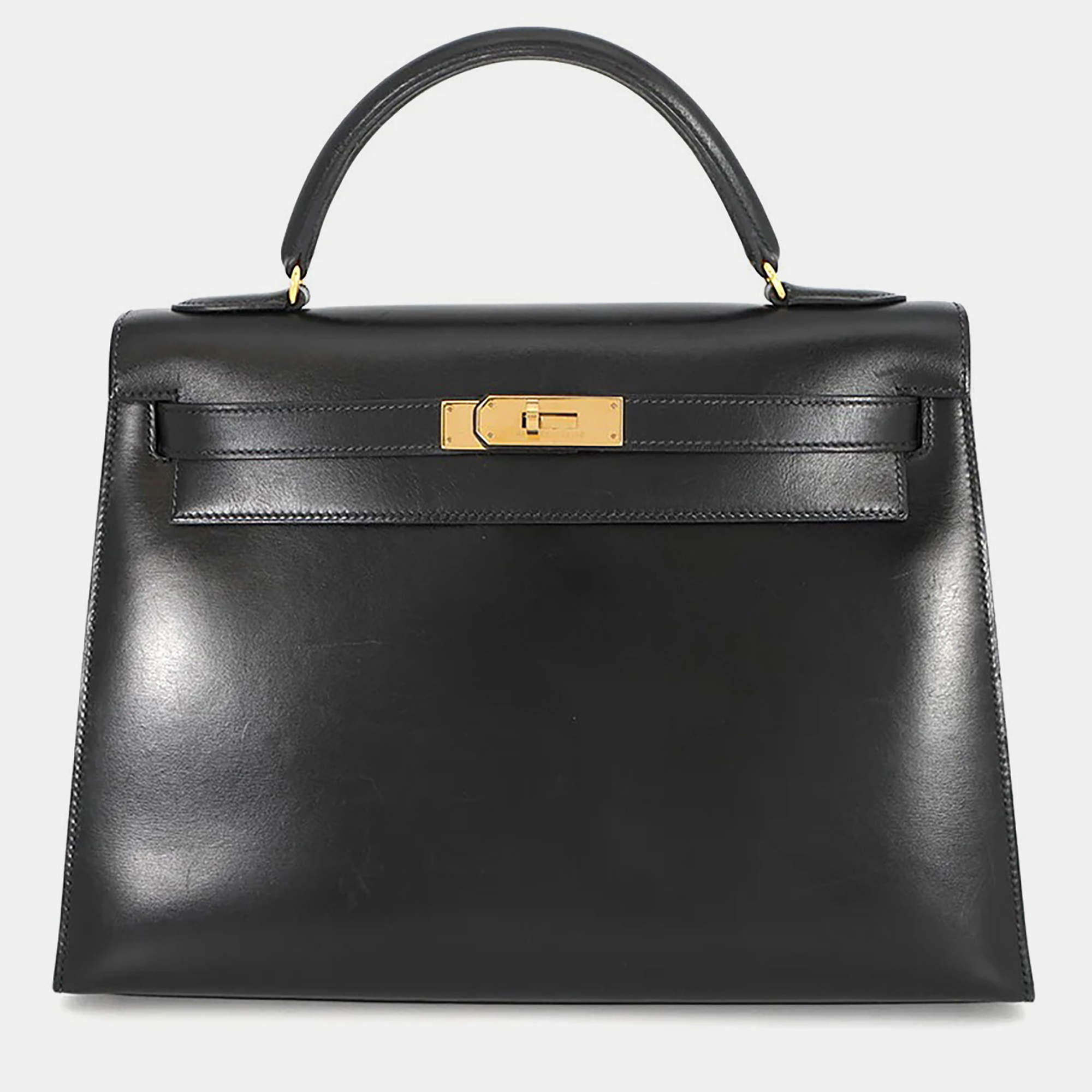 Pre Owned حقيبة هيرمس كيلي سيليير جلد عجل صندوقية سوداء حجم 32