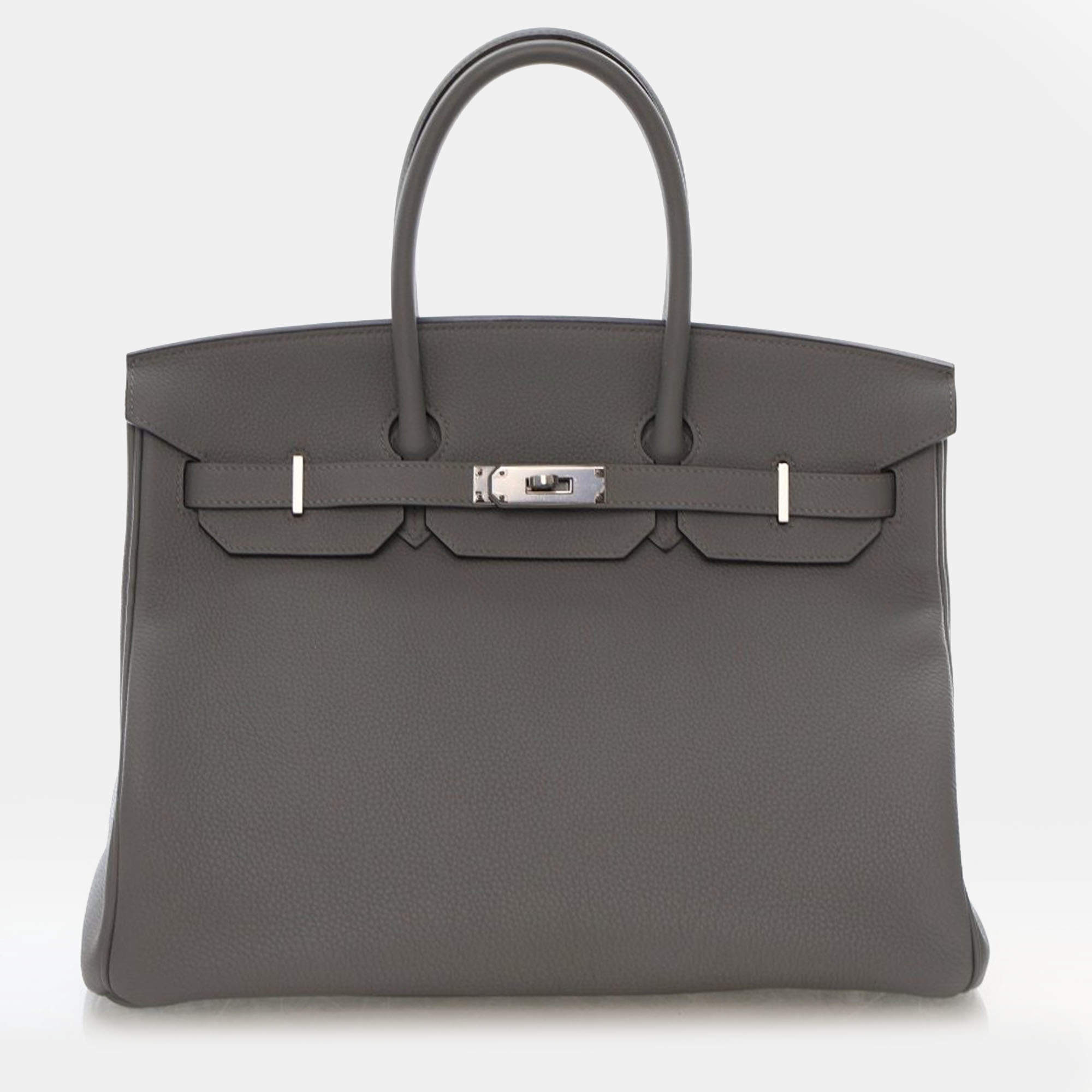 Pre Owned حقيبة هيرمس بيركين 35 جلد توغو عجل رمادي موات فيرسو بمقبض علوي