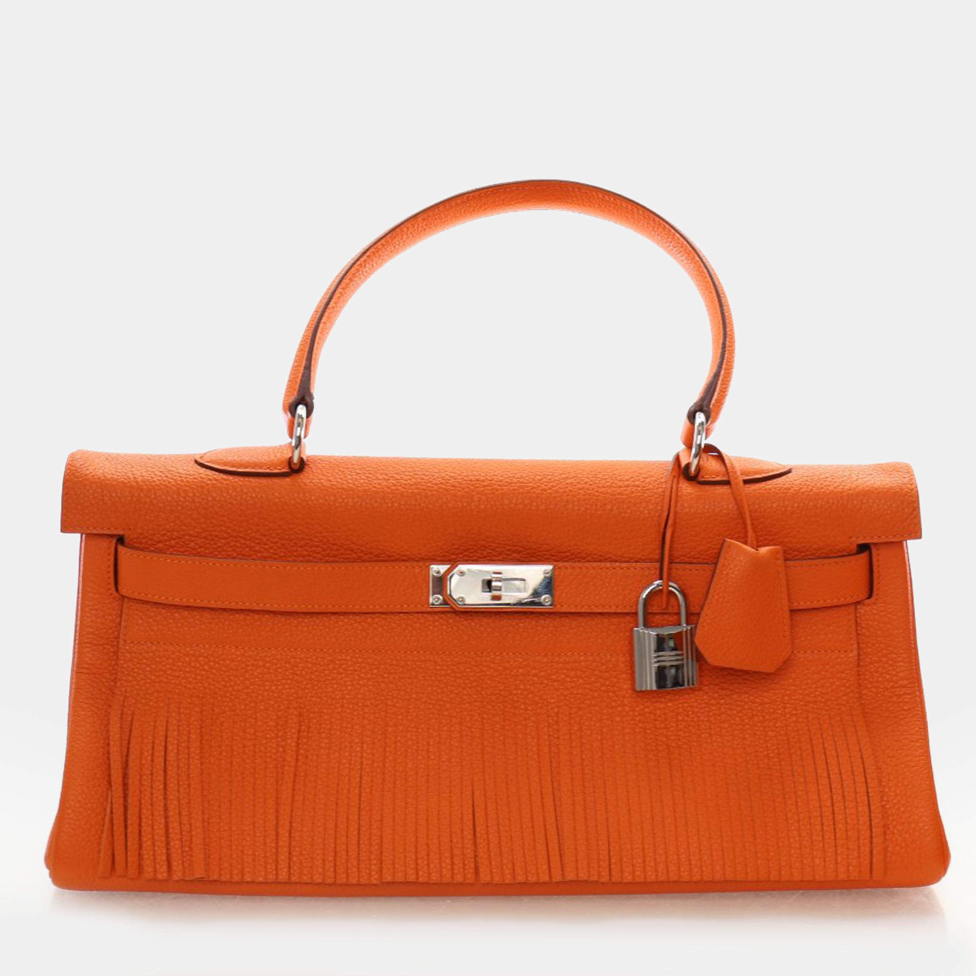Pre Owned Hermes Kelly Fringe 42 Orange Taurillon Clemence Leather Shoulder Bag
