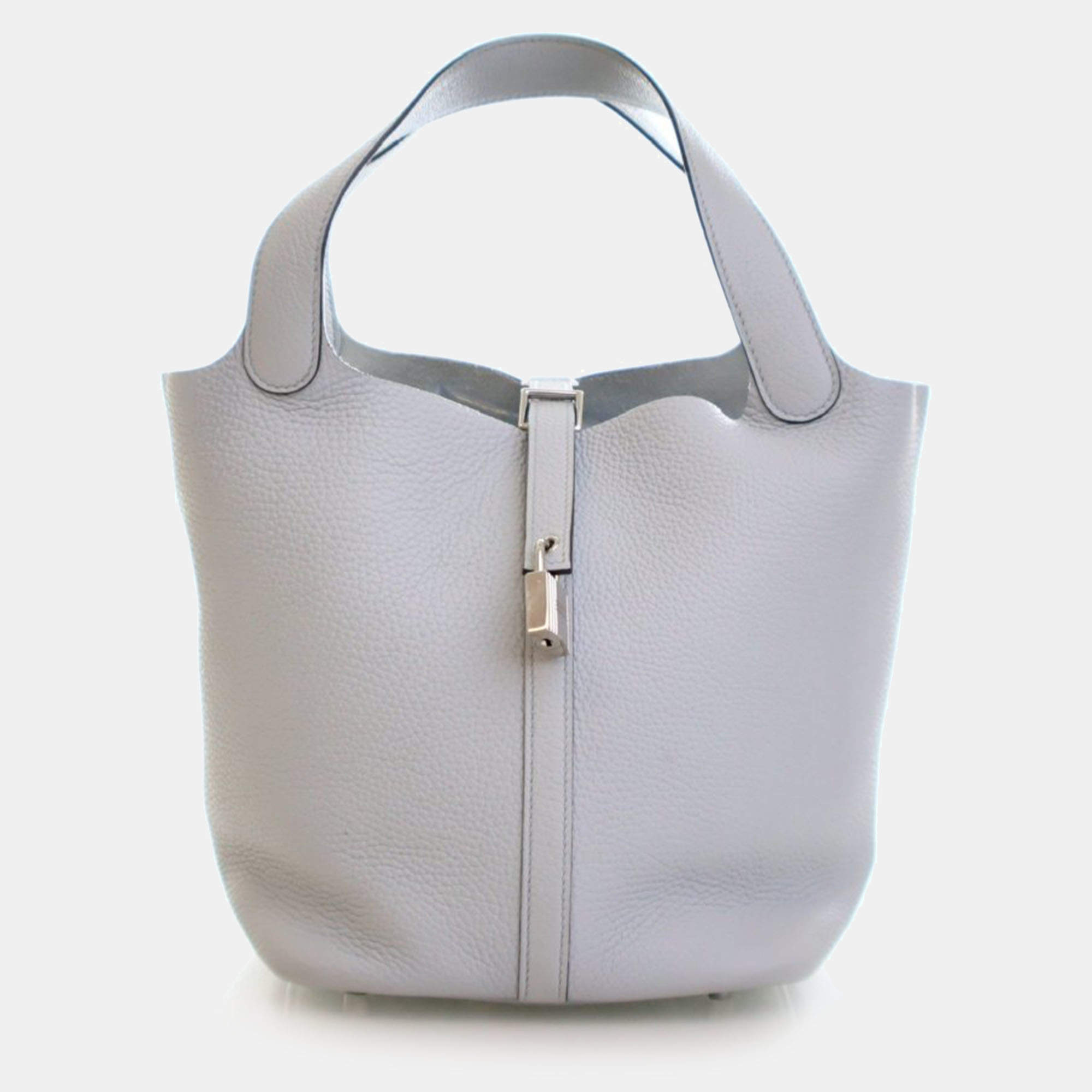 Pre Owned Hermes Picotin 22 Bleu Pale Togo Calfskin Leather Shoulder Bag