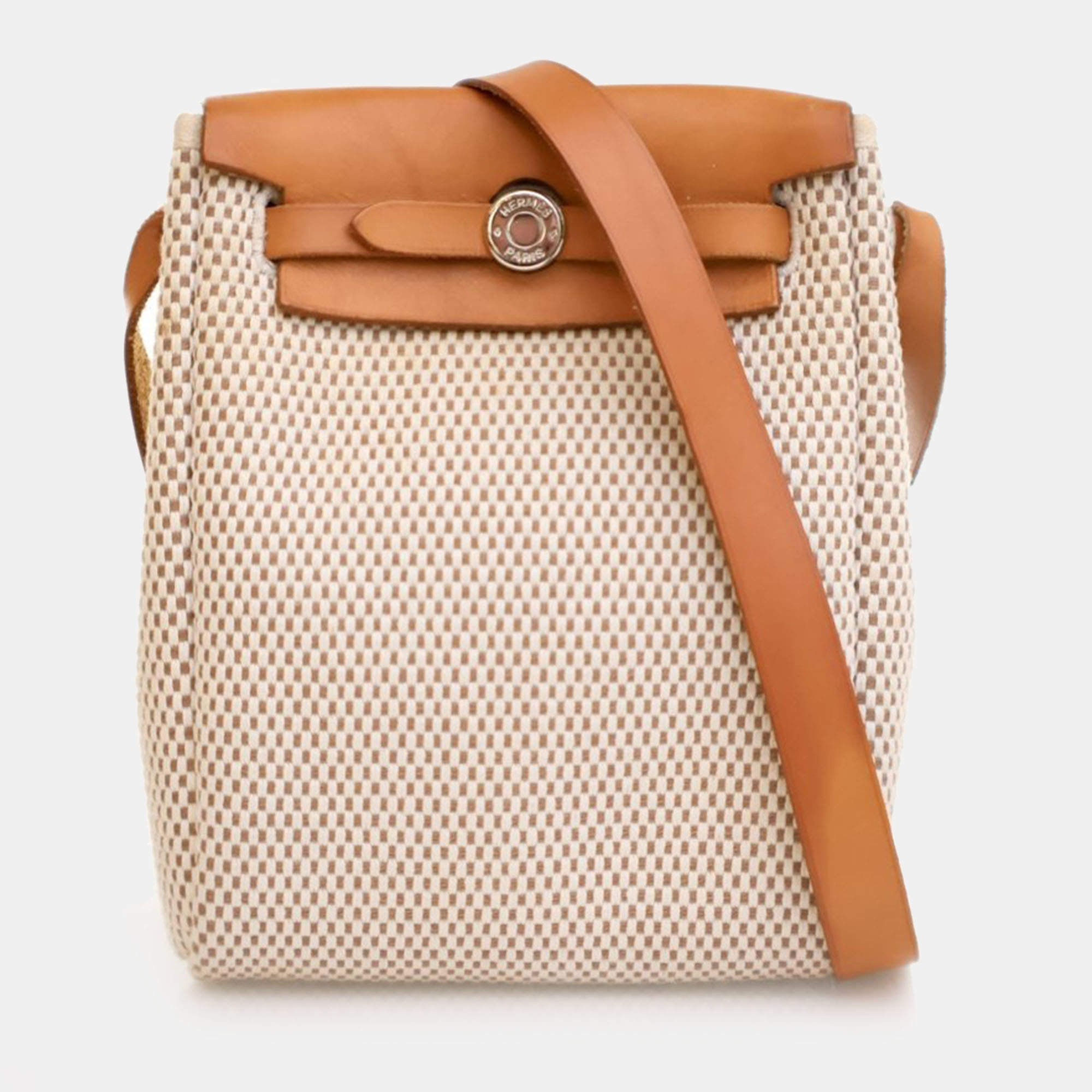 Pre Owned Hermes Herbag TPM Beige Toile Canvas Top Handle Bag