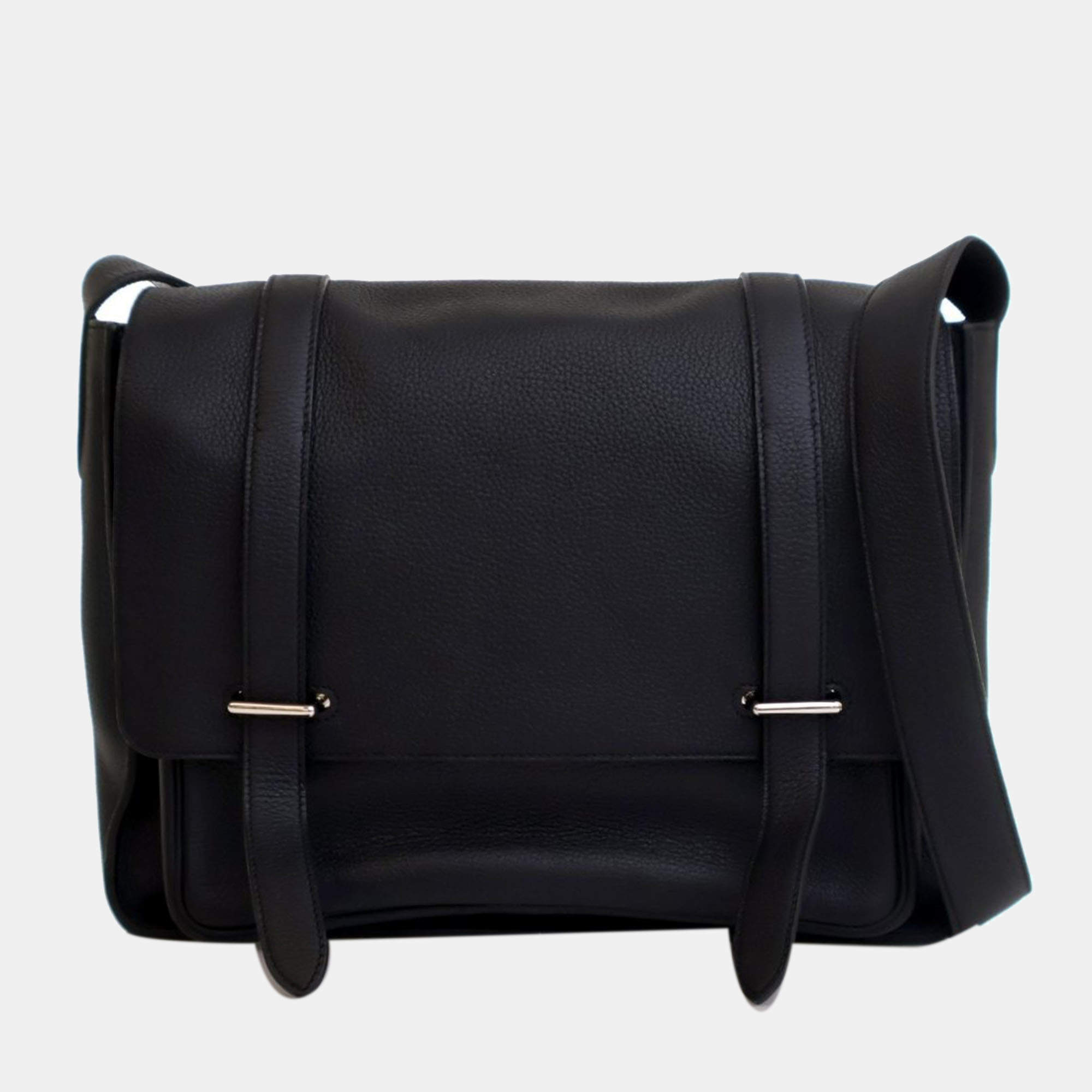 Pre Owned حقيبة مراسل هيرميس ستيف كابورال جلد توريلون كليمونس سوداء