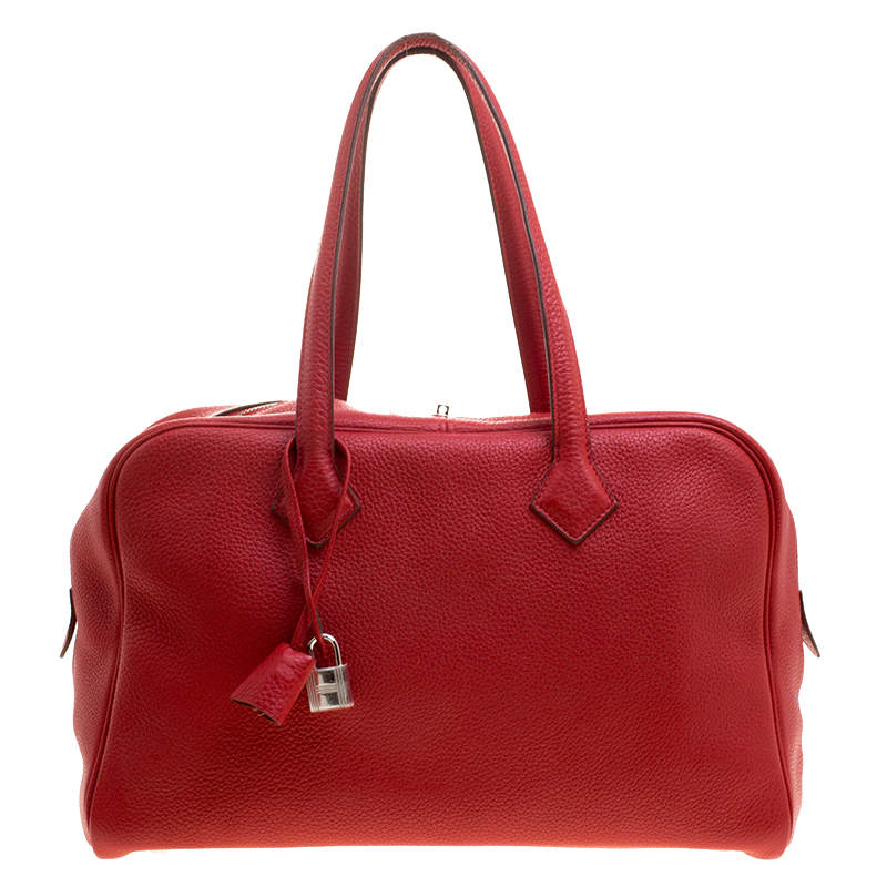Pre Owned Hermes Rougue Garance Togo Leather Victoria II Bag
