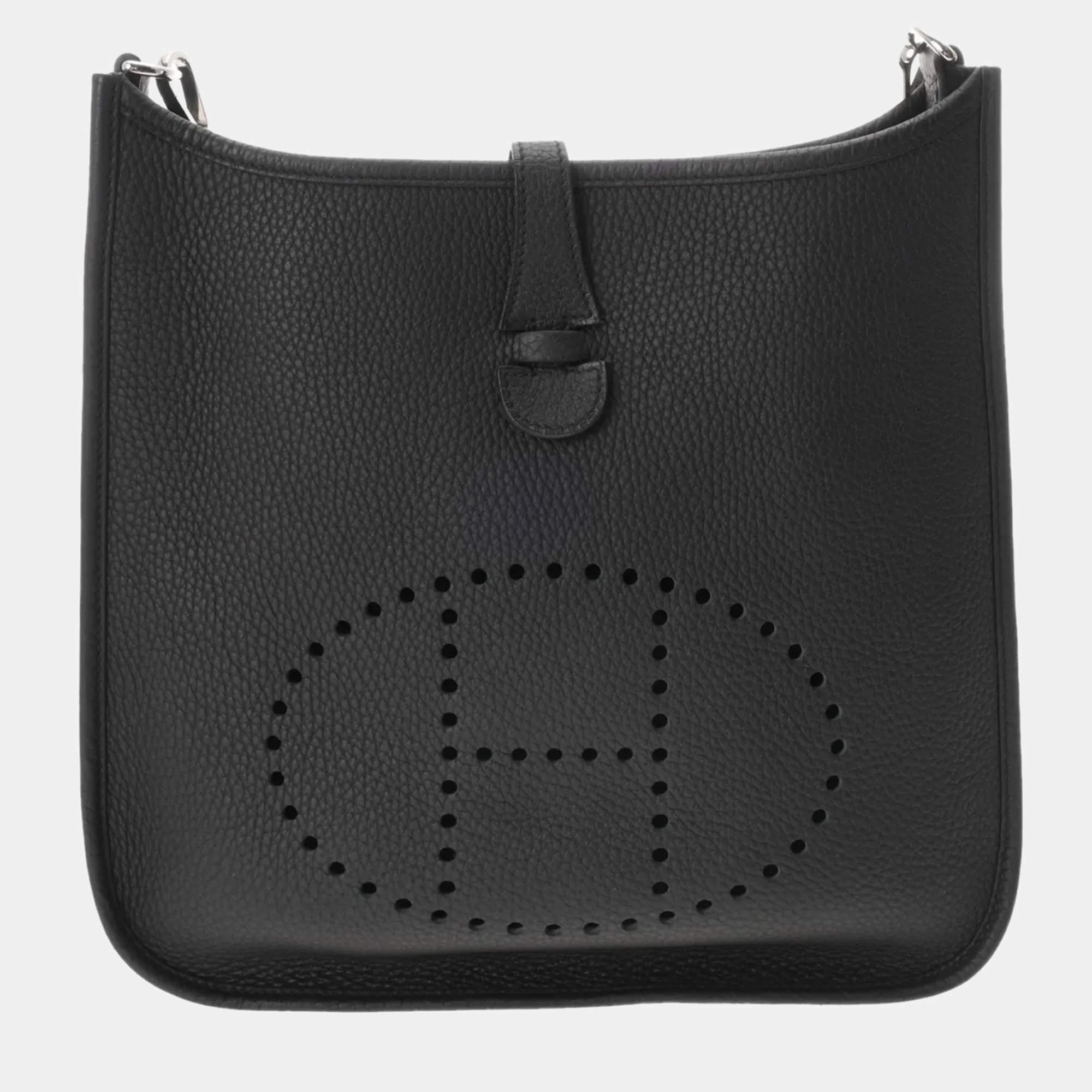 Pre Owned Hermes Evelyn 3 Pm Black Taurillon Clemence Shoulder Bag