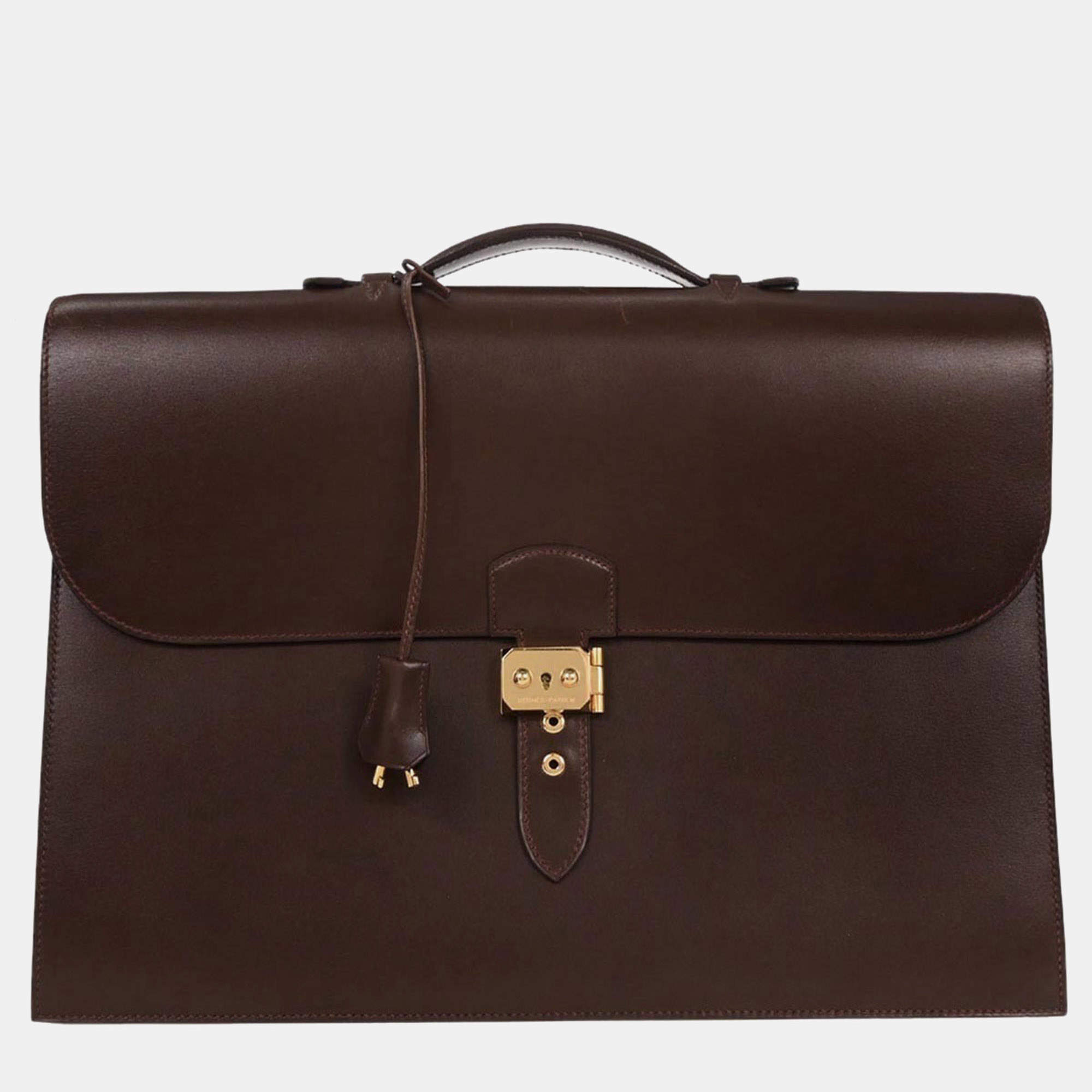 مملوكة مسبقًا Hermes Havane Box Calf Sac a Depeches 38 Handbag