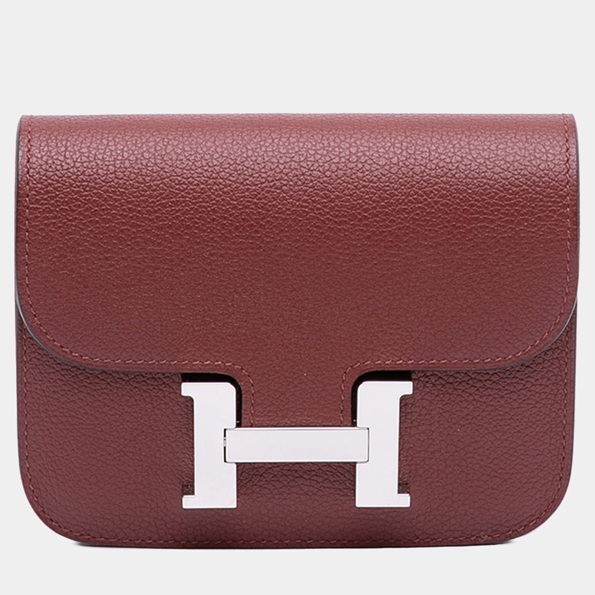مملوكة مسبقًا Hermes Pink Red Clemence Constance Slim Wallet