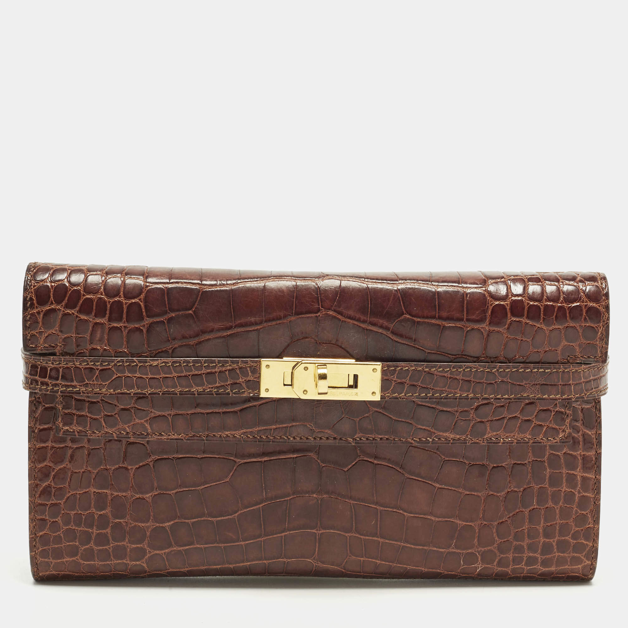 مملوكة مسبقًا Hermes Kelly Longue Havane Alligator Mississippiensis Continental Wallet