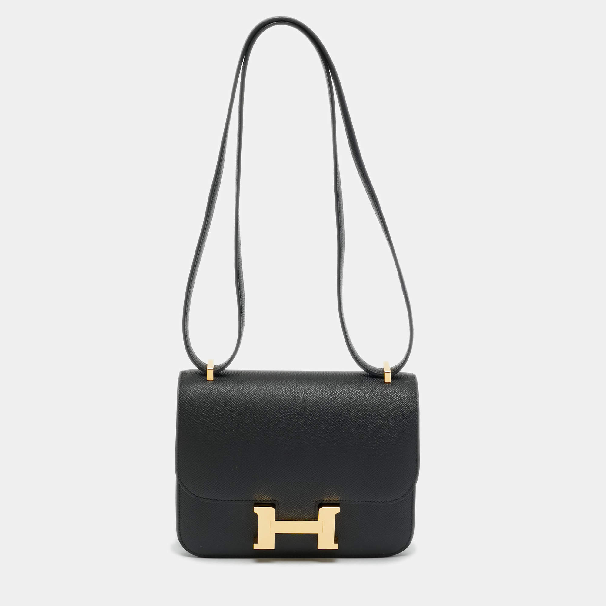 Pre Owned Hermes Constance 18 Mini Gold Finish Noir Epsom Leather Crossbody Bag