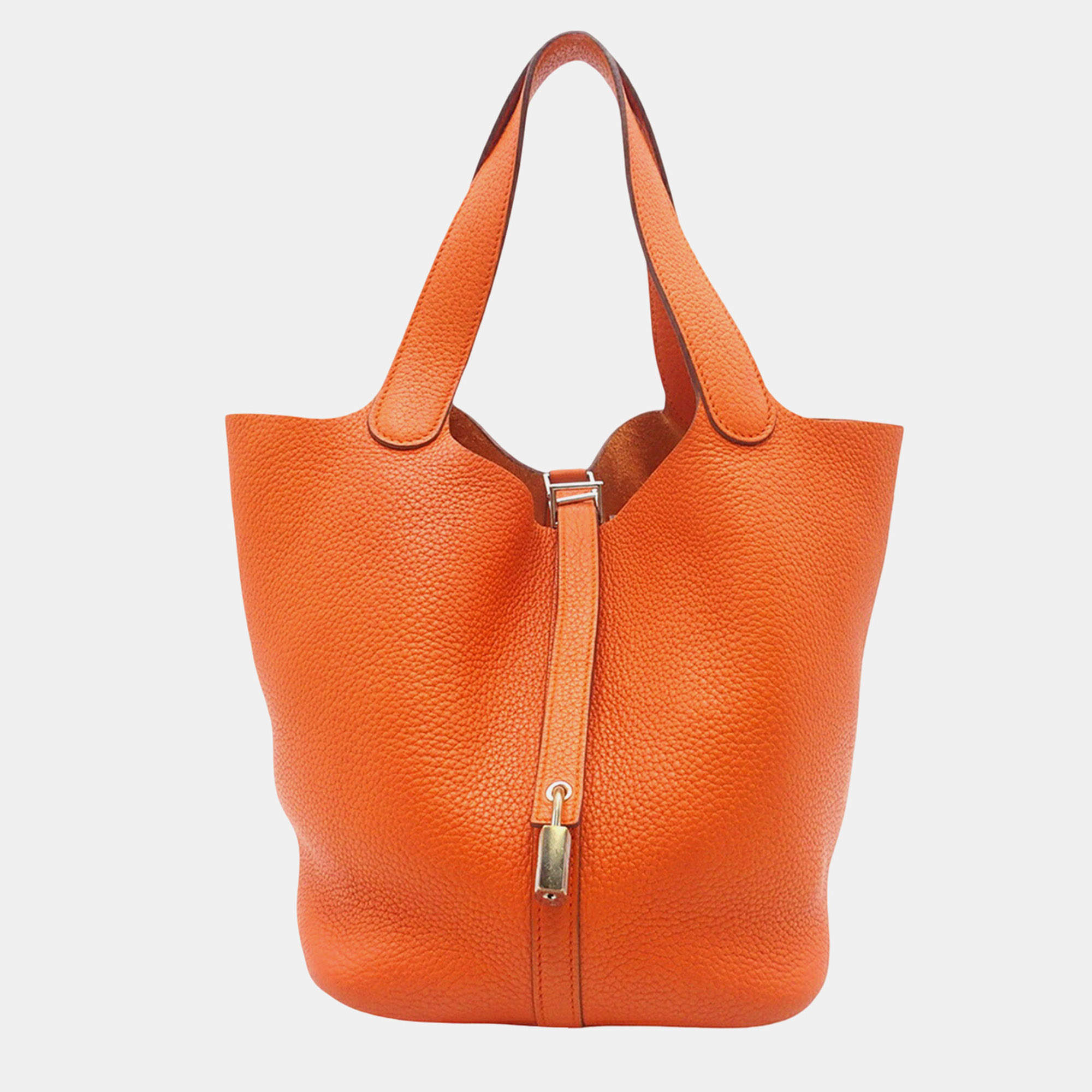 Pre Owned Hermes Orange Clemence Picotin Lock 22