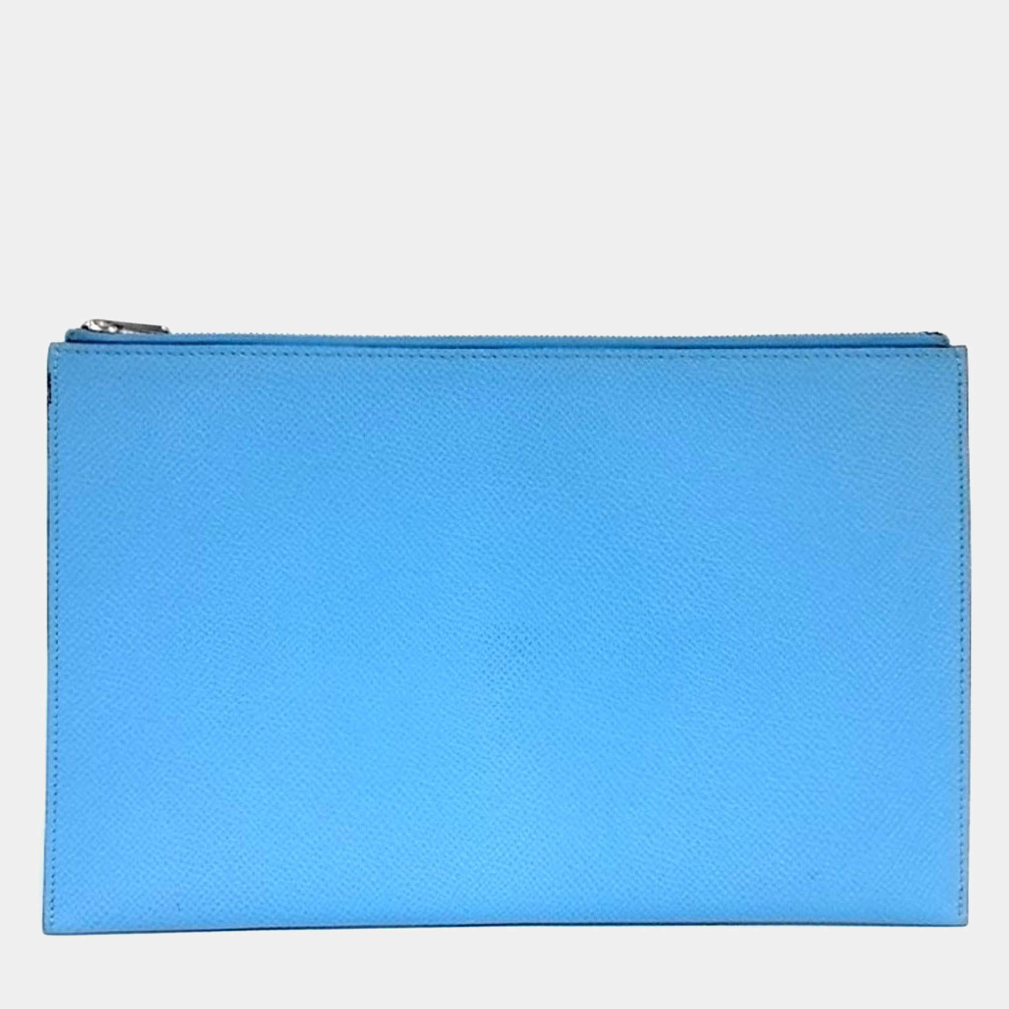 Pre Owned Hermes Blue Leather Clutch
