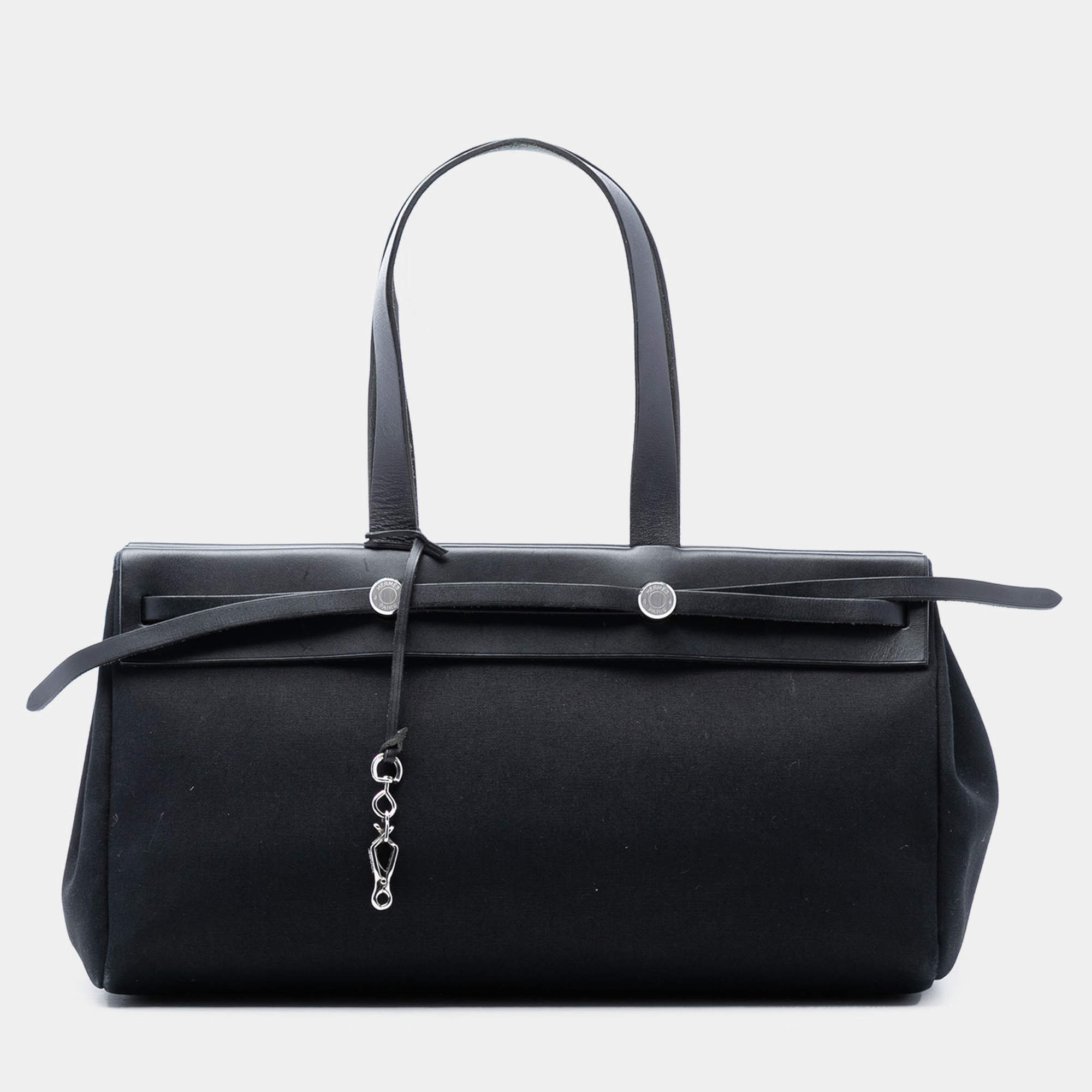 Pre Owned Hermes Black Toile and Vache Hunter Leather Herbag Cabas MM