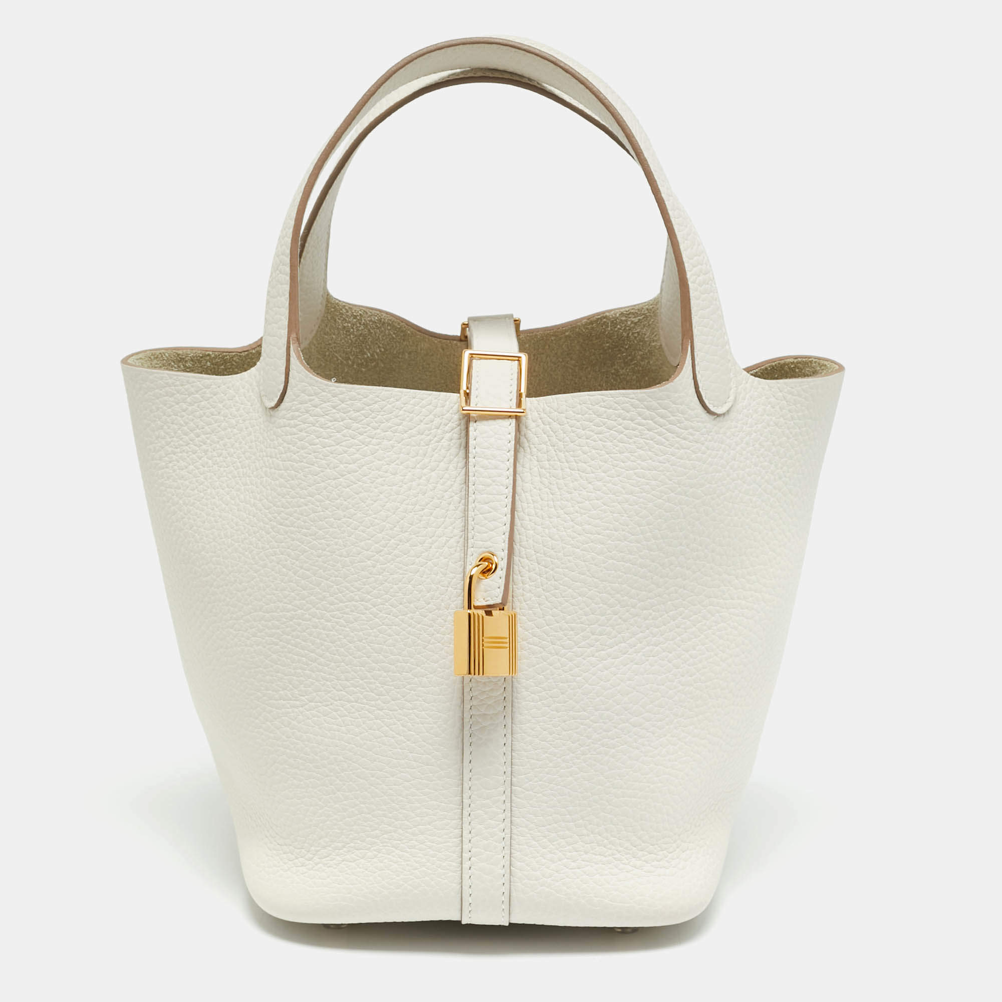 Pre Owned Hermes Picotin Lock 18 Gris Pale Taurillon Clemence Leather Tote