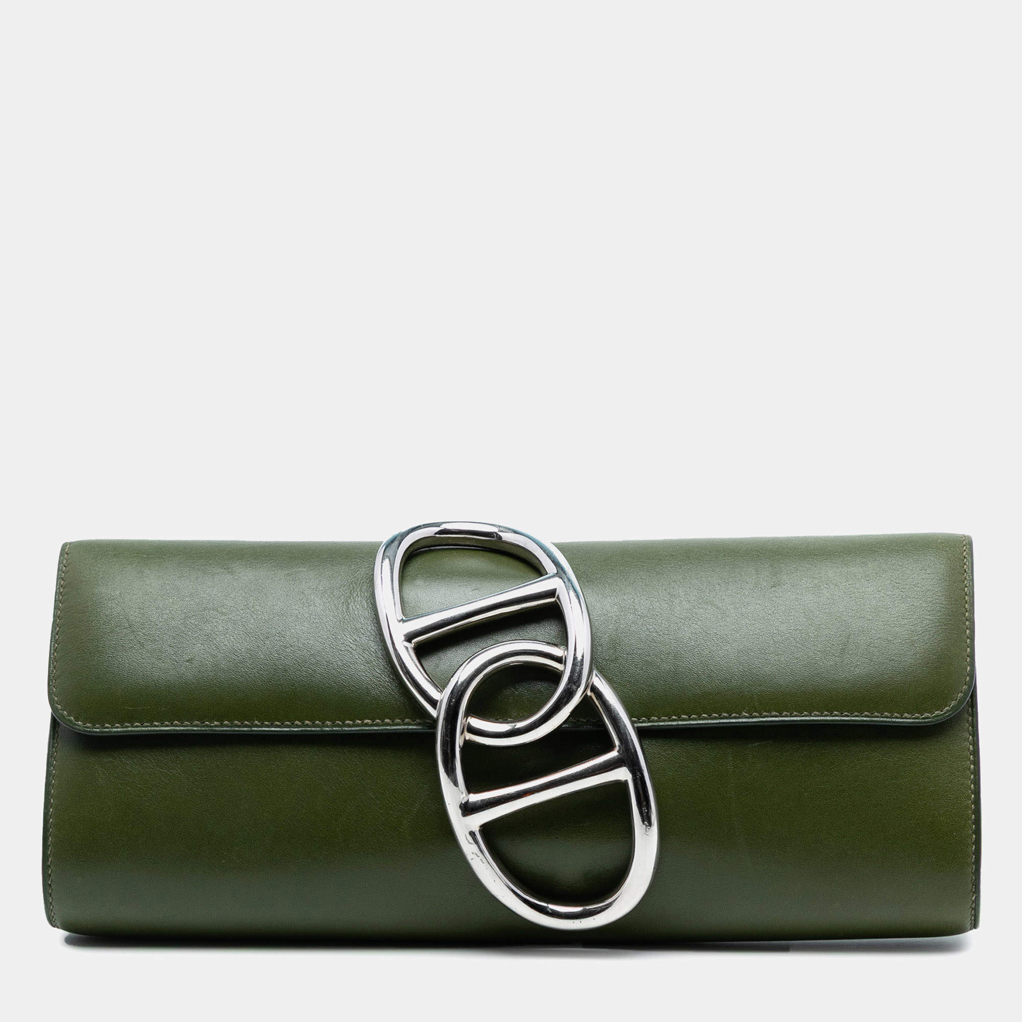 Pre Owned Hermes Green Tadelakt Egee Clutch