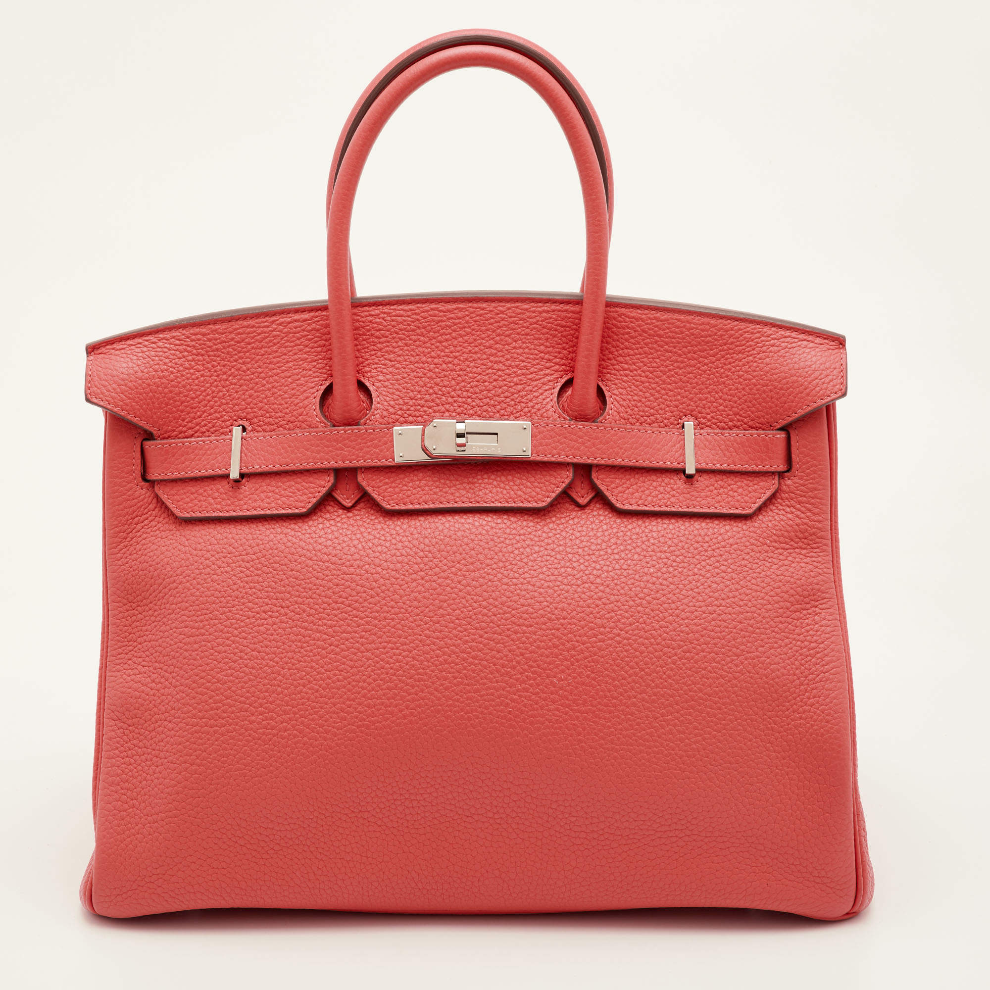 Pre Owned Hermes Birkin 35 Palladium Finish Rose Lipstick Togo Leather Tote