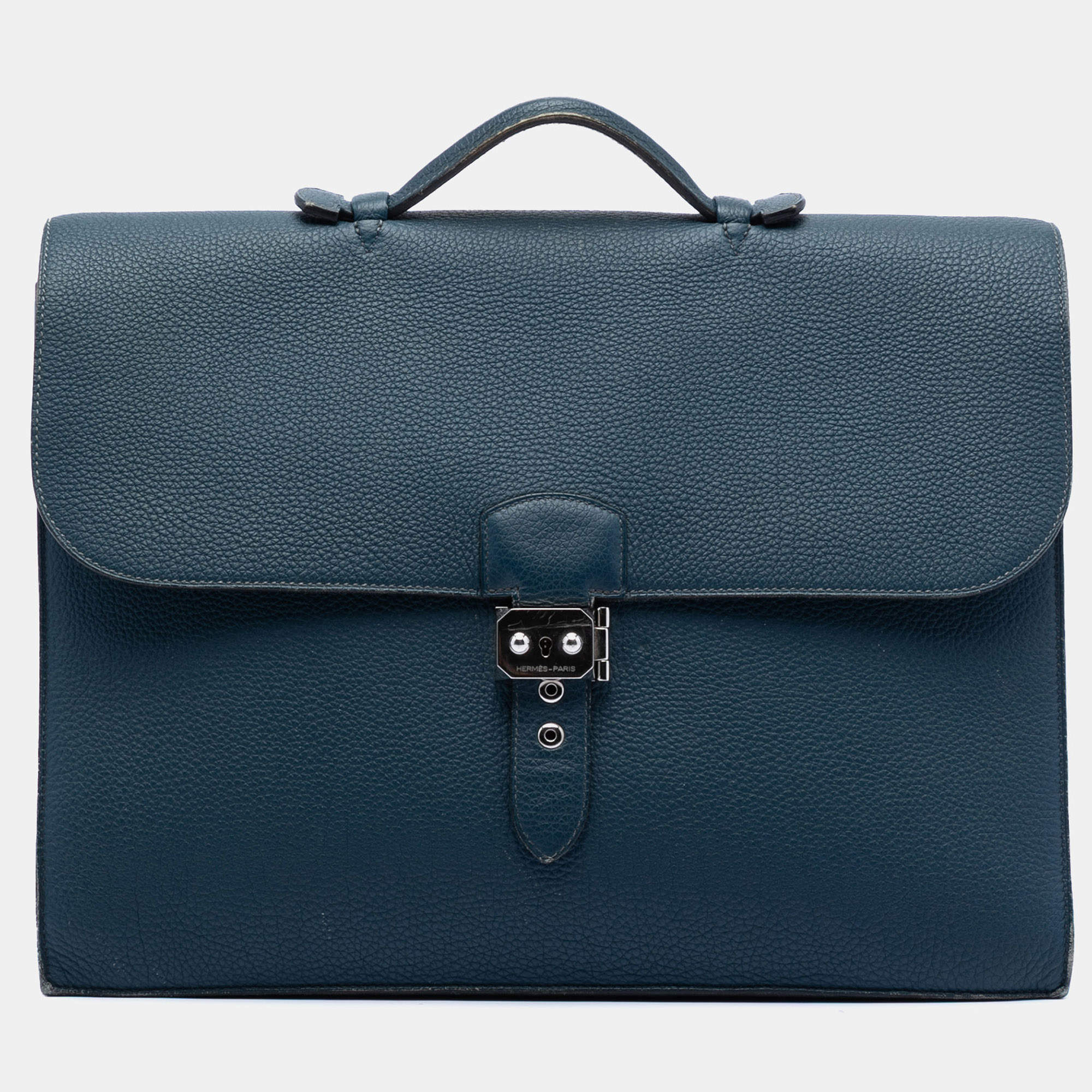 Pre Owned Hermes Blue Togo Sac A Depeches 38
