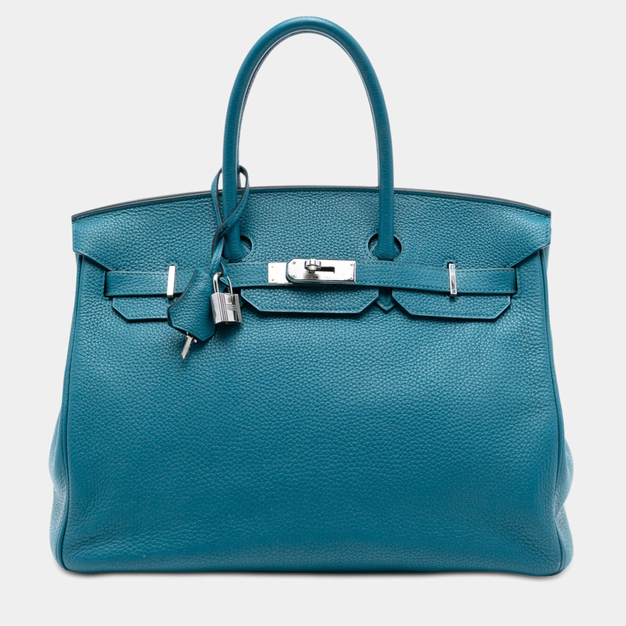 Pre Owned Hermes Blue Clemence Birkin Retourne 35
